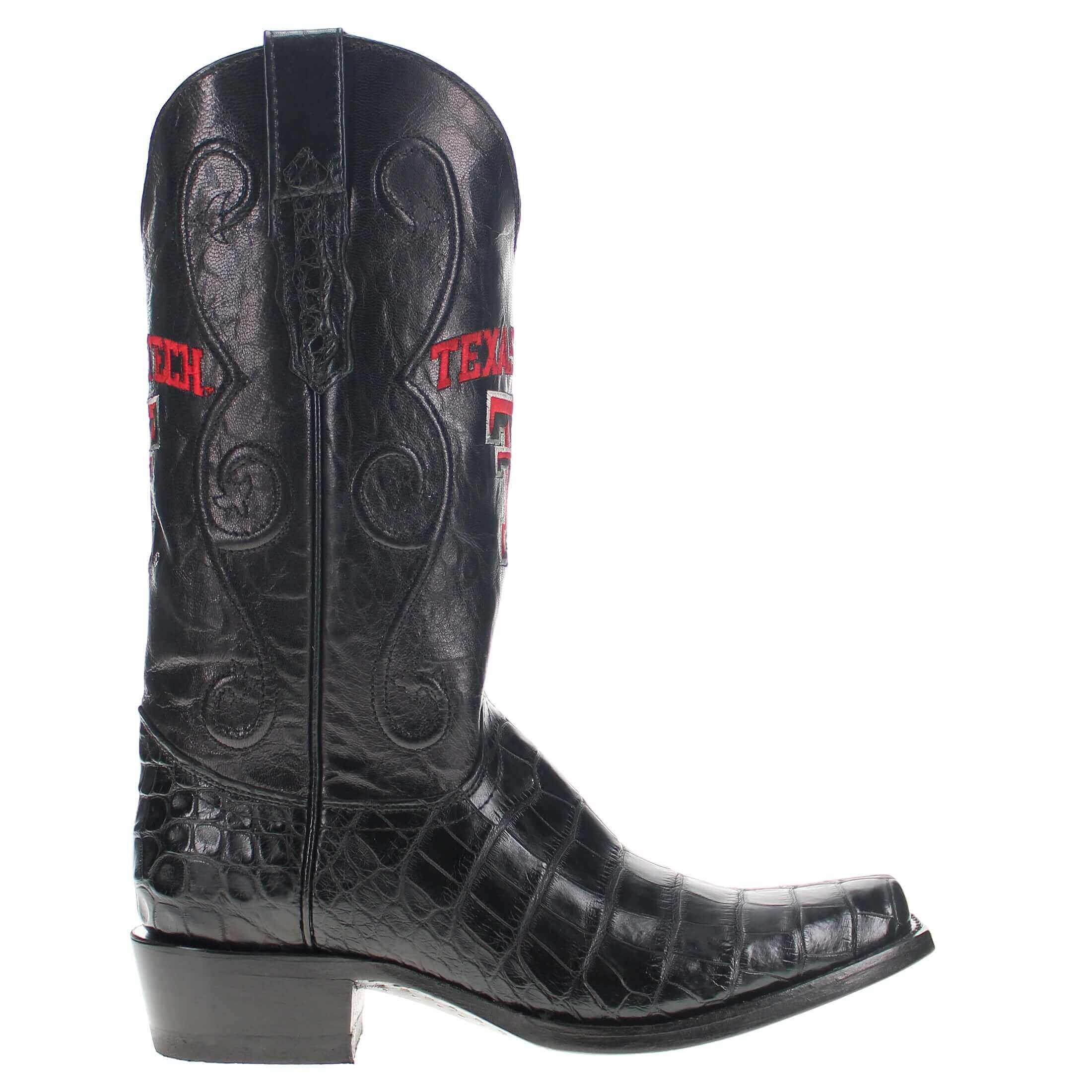 Men's Texas Tech Red Raiders Black American Alligator Belly Cowboy Boots James by Vaccari #select-a-toe_jw
