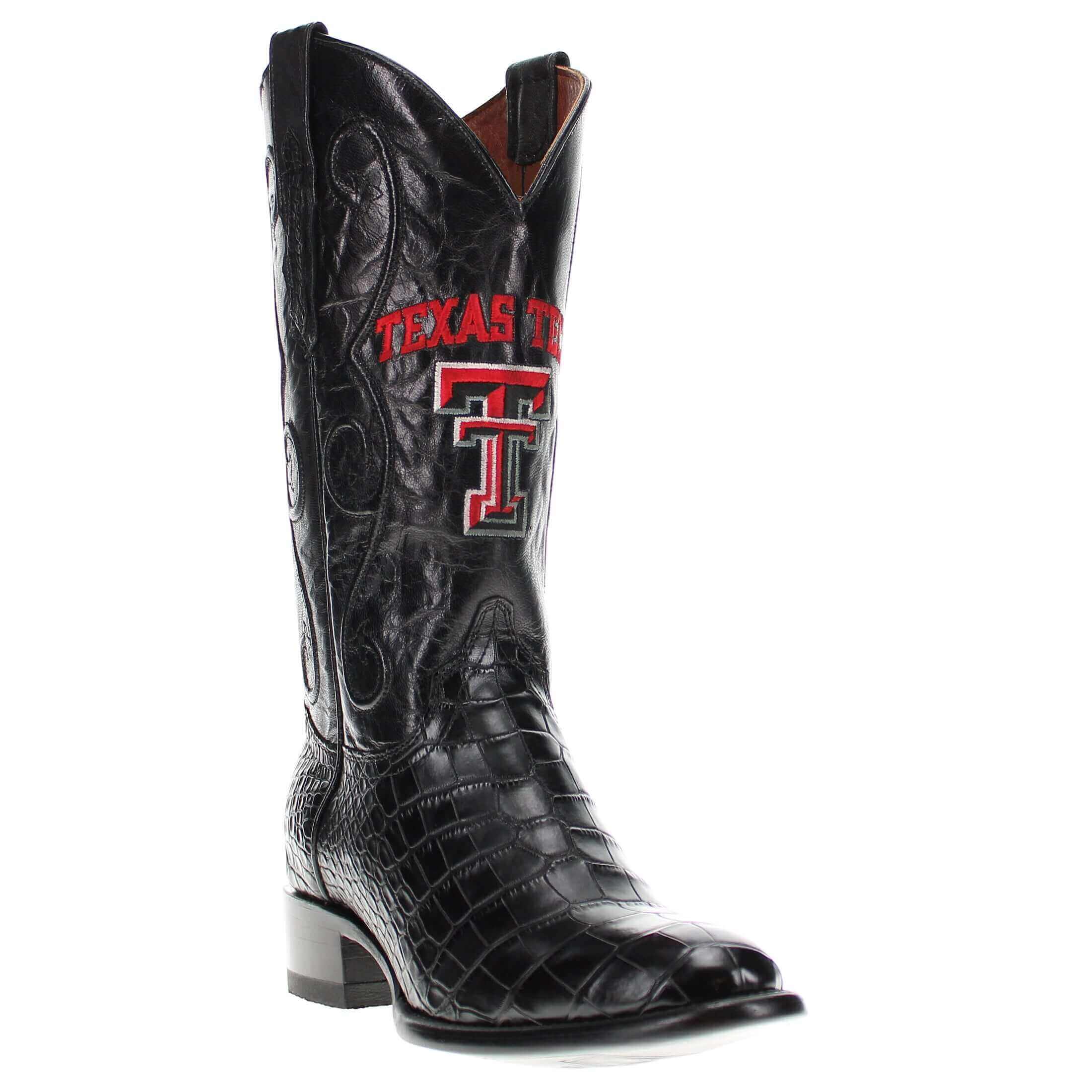 Men's Texas Tech Red Raiders Black American Alligator Belly Cowboy Boots James by Vaccari #select-a-toe_round
