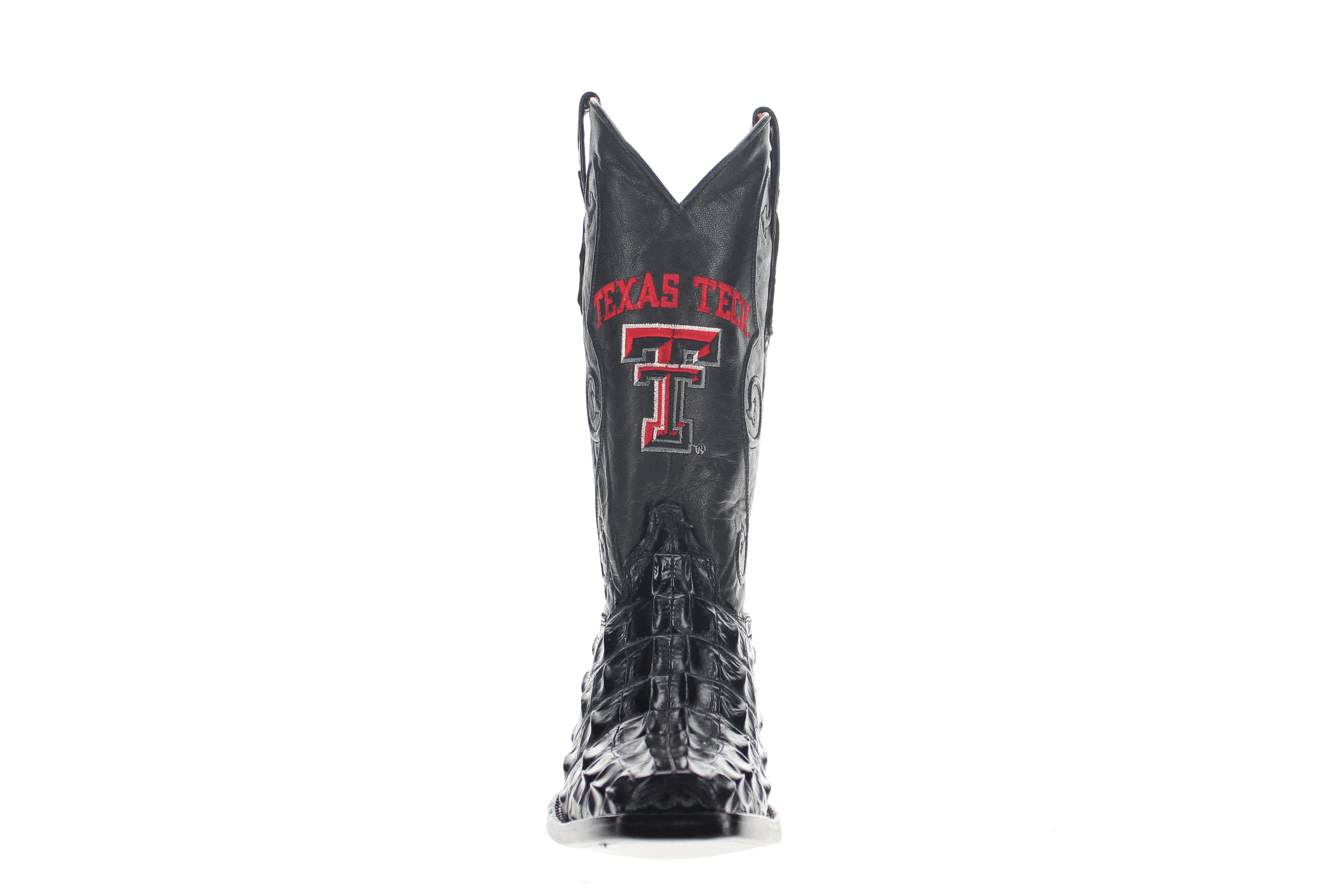 Men's Texas Tech University Red Raiders Black Hornback American Alligator Cowboy Boots David by Vaccari #select-a-toe_jw