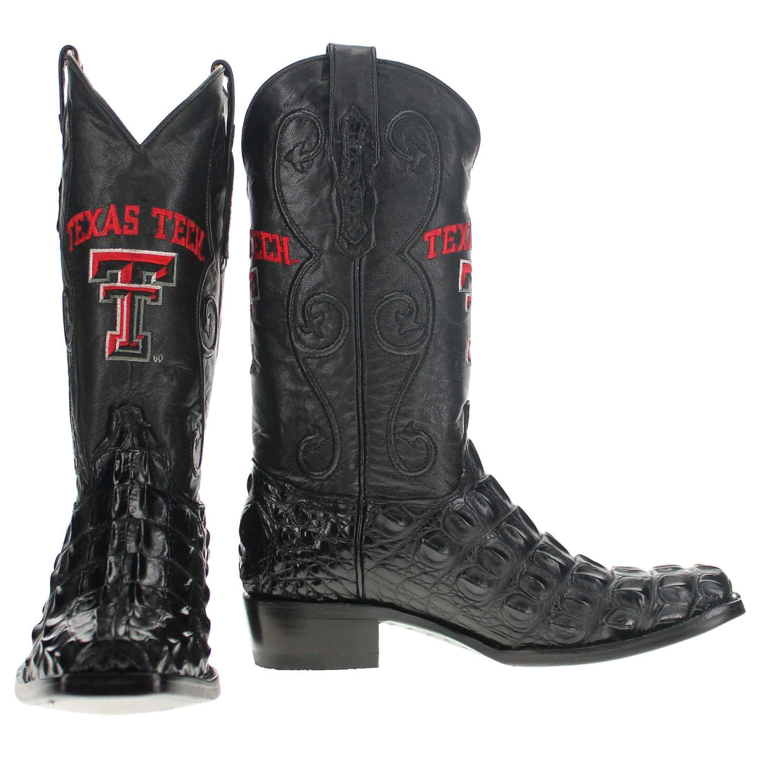 Men's Texas Tech University Red Raiders Black Hornback American Alligator Cowboy Boots David by Vaccari #select-a-toe_jw