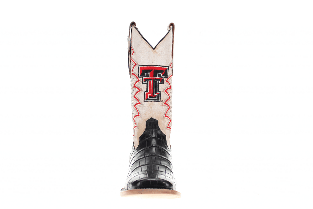Men's Texas Tech University Red Raiders Cowboy Boots | Black Square Toe American Alligator Boots | Officially Licensed | Parker
