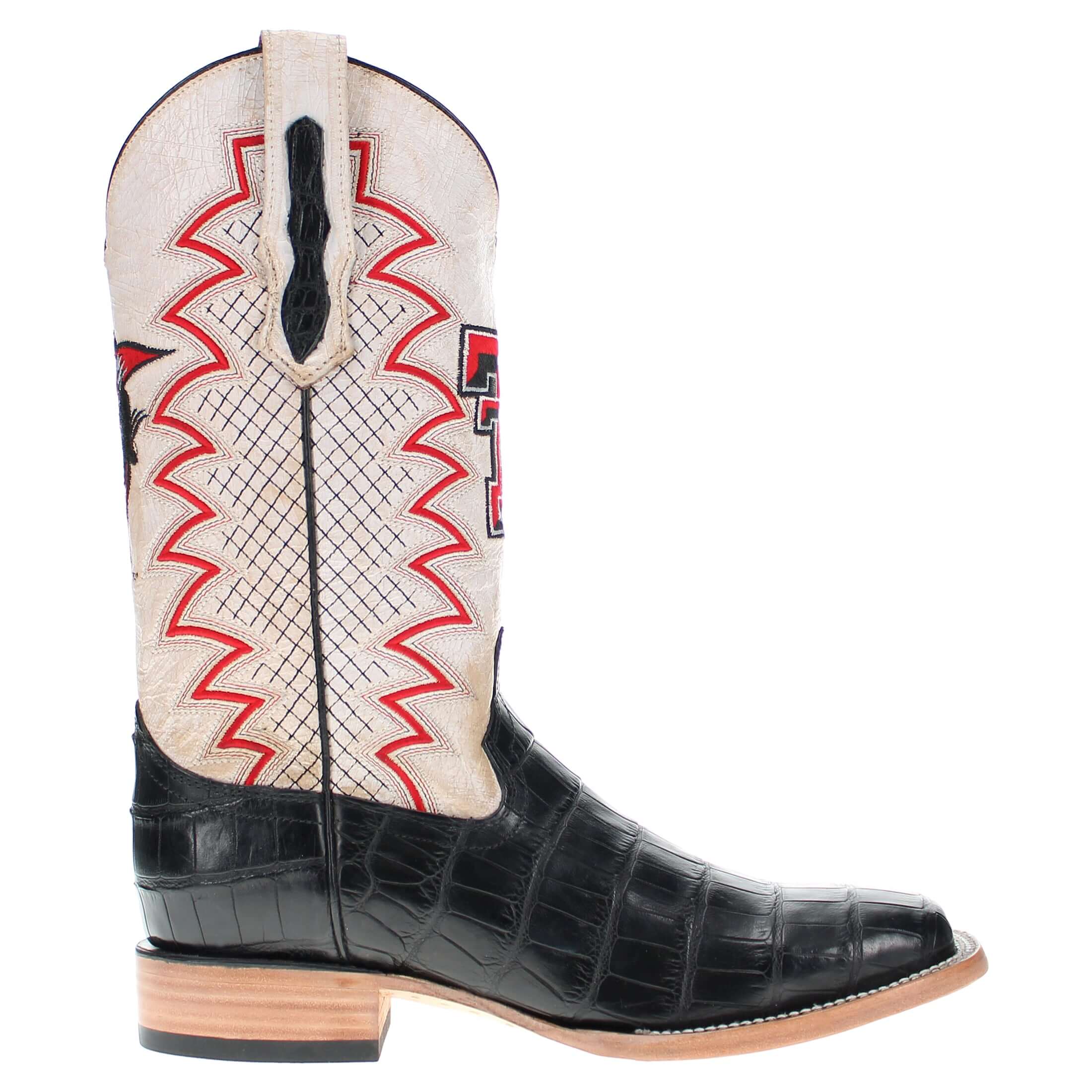 Men's Texas Tech University Red Raiders Cowboy Boots | Black Square Toe American Alligator Boots | Officially Licensed | Parker