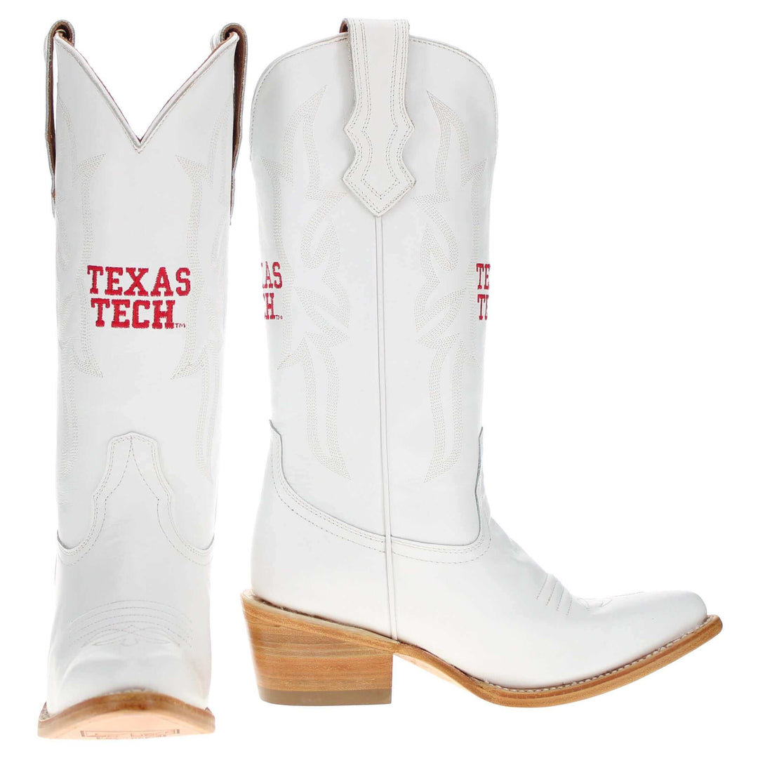 Women's Texas Tech Red Raiders All White Pointed Toe Cowgirl Boots Leighton Vaccari University