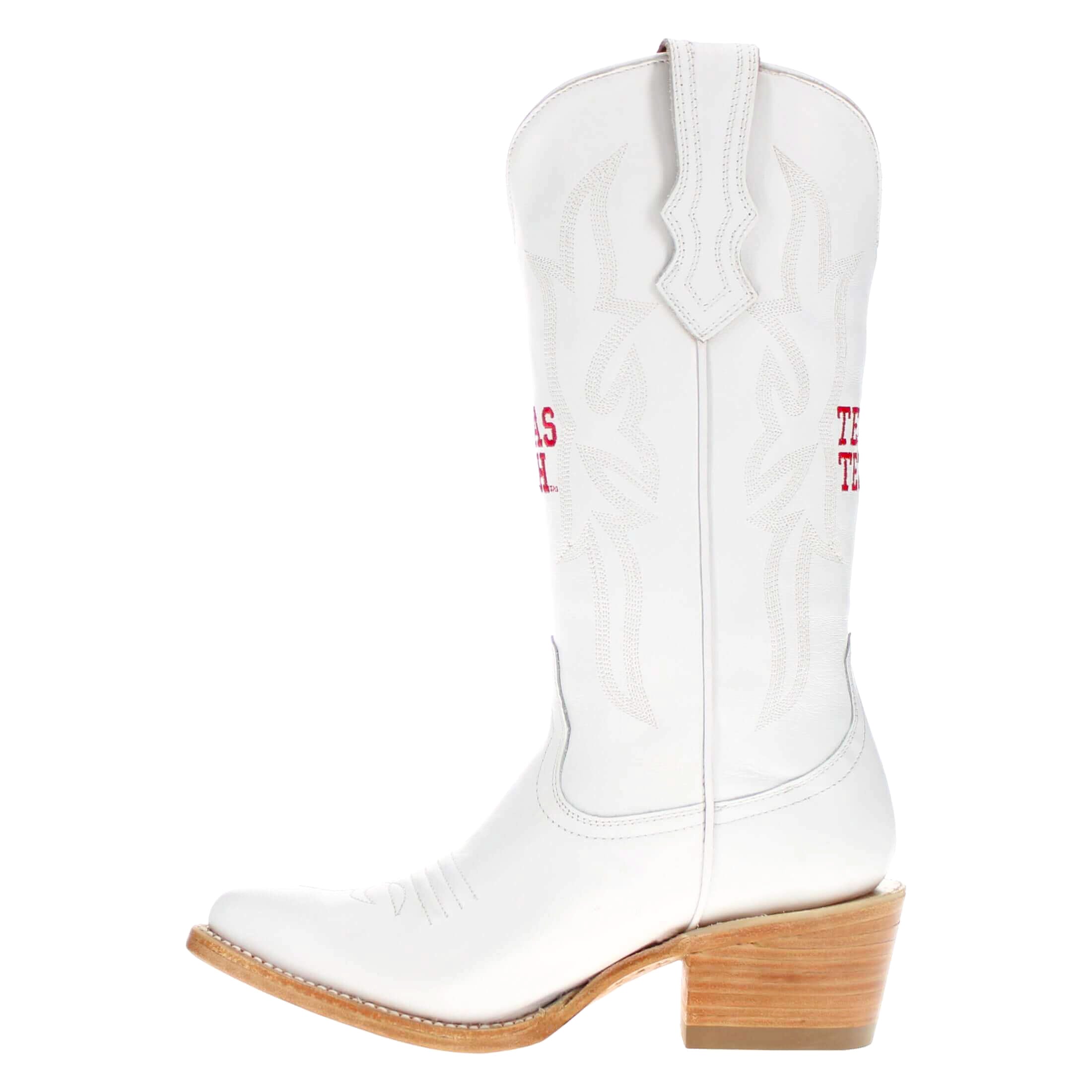 Women's Texas Tech Red Raiders All White Pointed Toe Cowgirl Boots Leighton Vaccari University