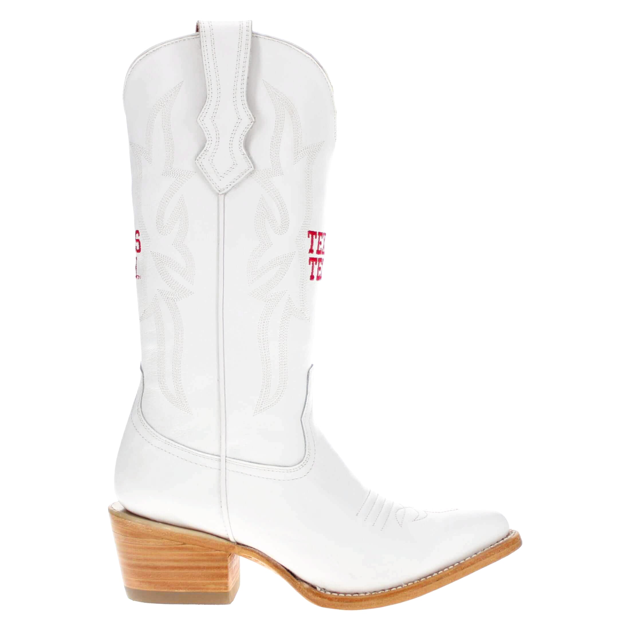 Women's Texas Tech Red Raiders All White Pointed Toe Cowgirl Boots Leighton Vaccari University