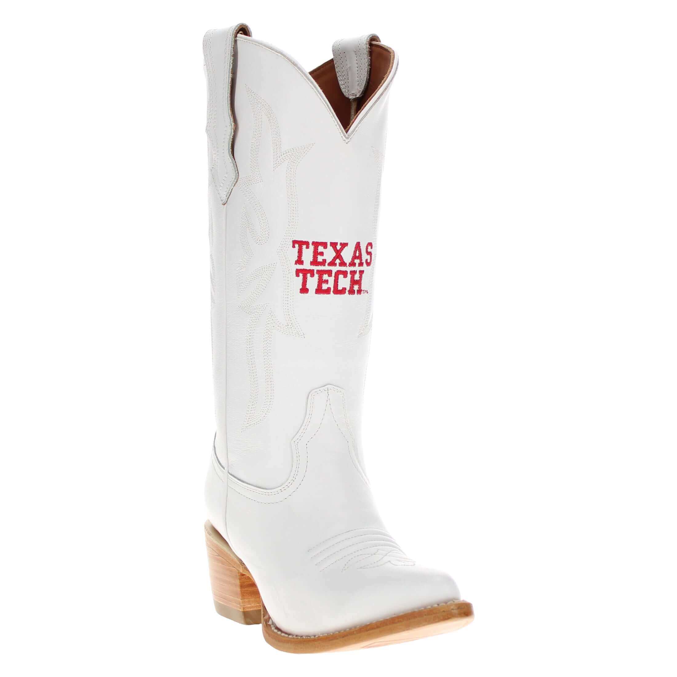 Women's Texas Tech Red Raiders All White Pointed Toe Cowgirl Boots Leighton Vaccari University