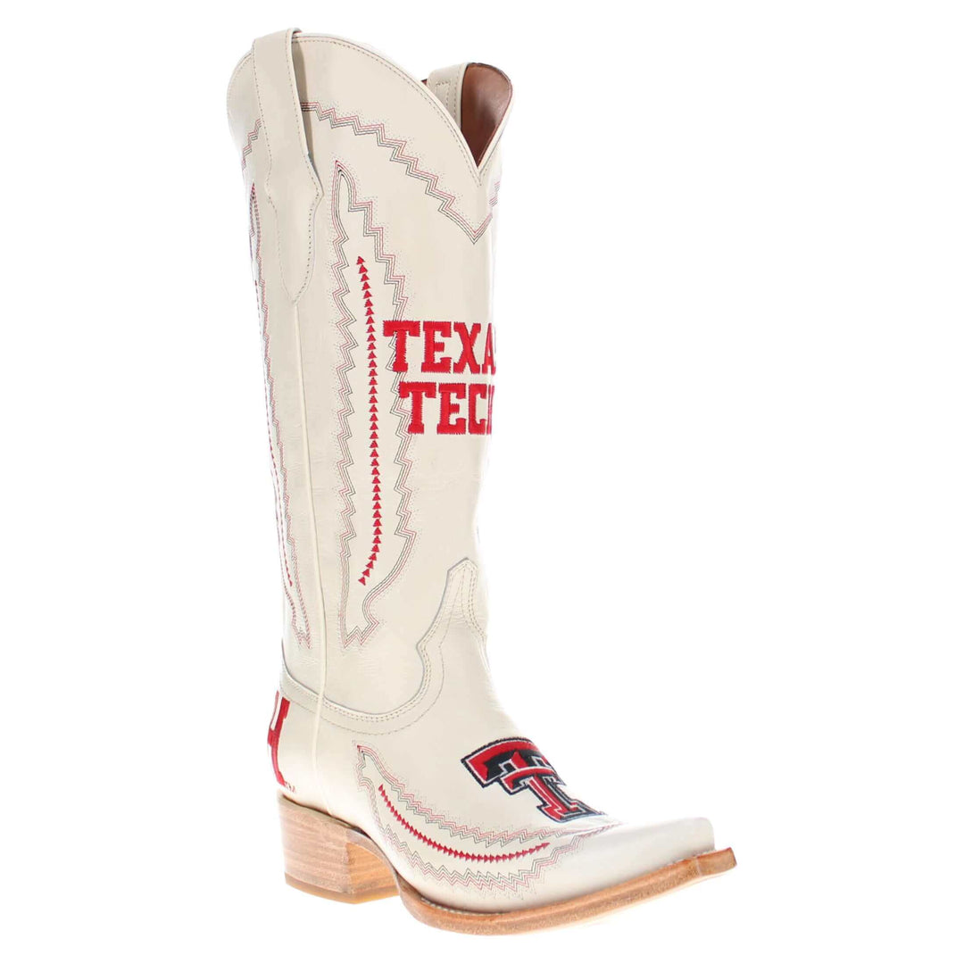 Women's Texas Tech Red Raiders Bone Leather Cowgirl Snip Toe Boots by Vaccari