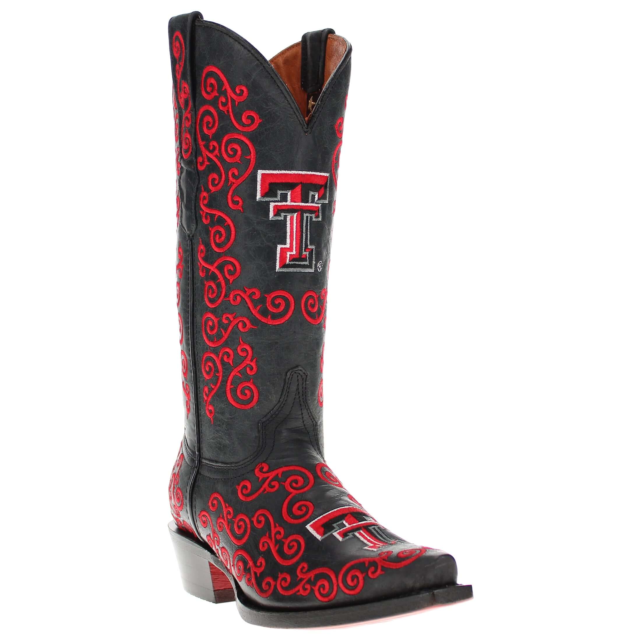 Women's Texas Tech University Red Raiders Cowgirl Boots | Red Scroll Embroidery Black Snip Toe Boots | Officially Licensed | Claire