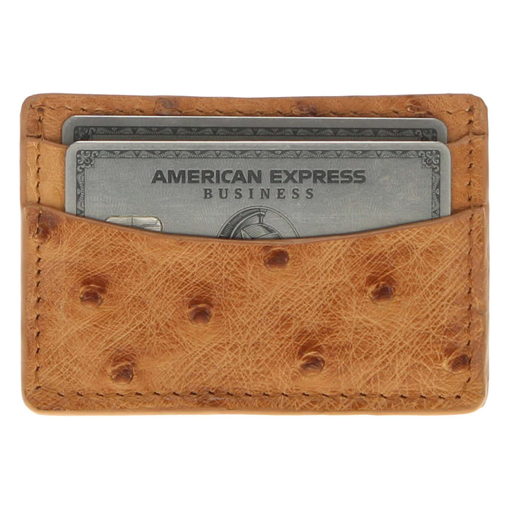 Tan Full Quill Ostrich Card Holder by Vaccari