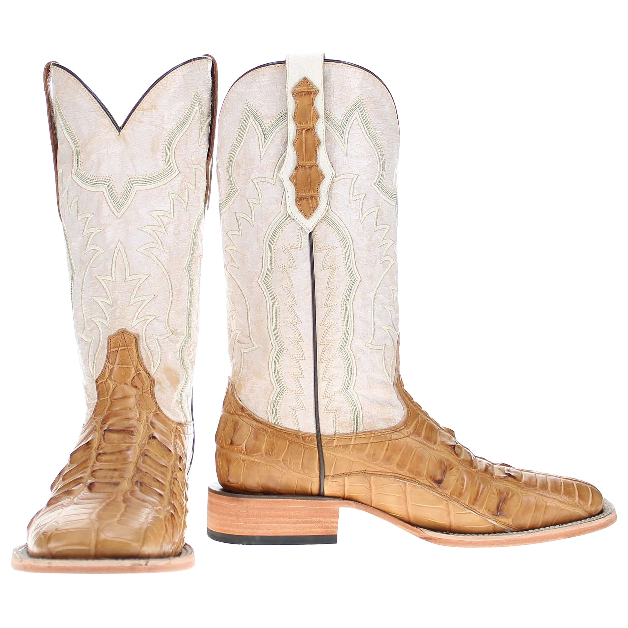 Men's Tan American Alligator Hornback Zion Borad Square Toe by Vaccari