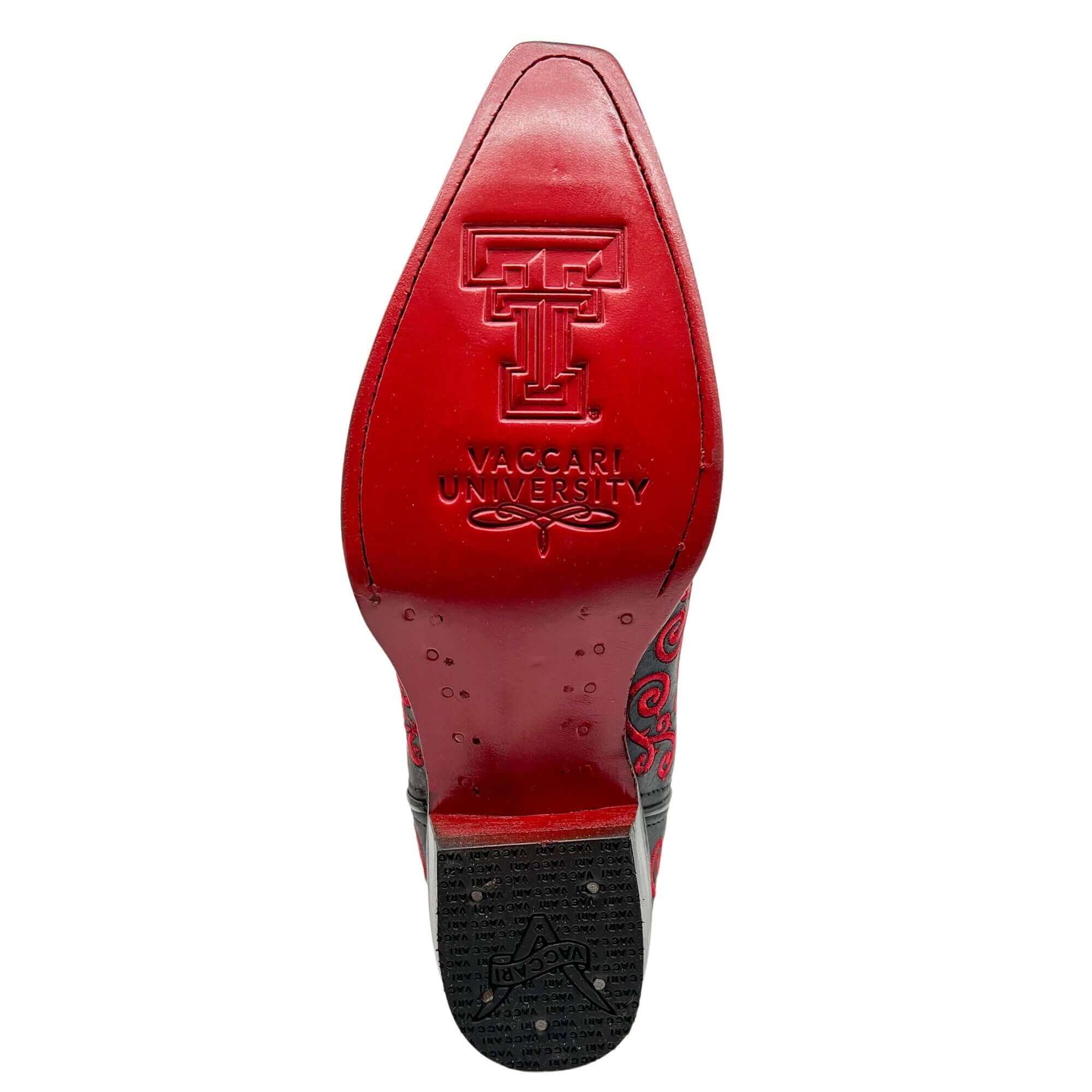 Women's Texas Tech University Red Raiders Cowgirl Boots | Red Scroll Embroidery Black Snip Toe Boots | Officially Licensed | Claire