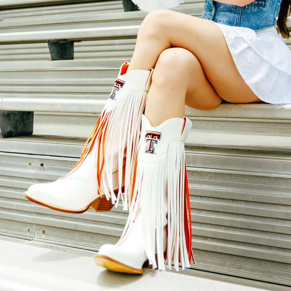 Texas Tech University White Fringe Cowgirl Boots Kacey by V by Vaccari