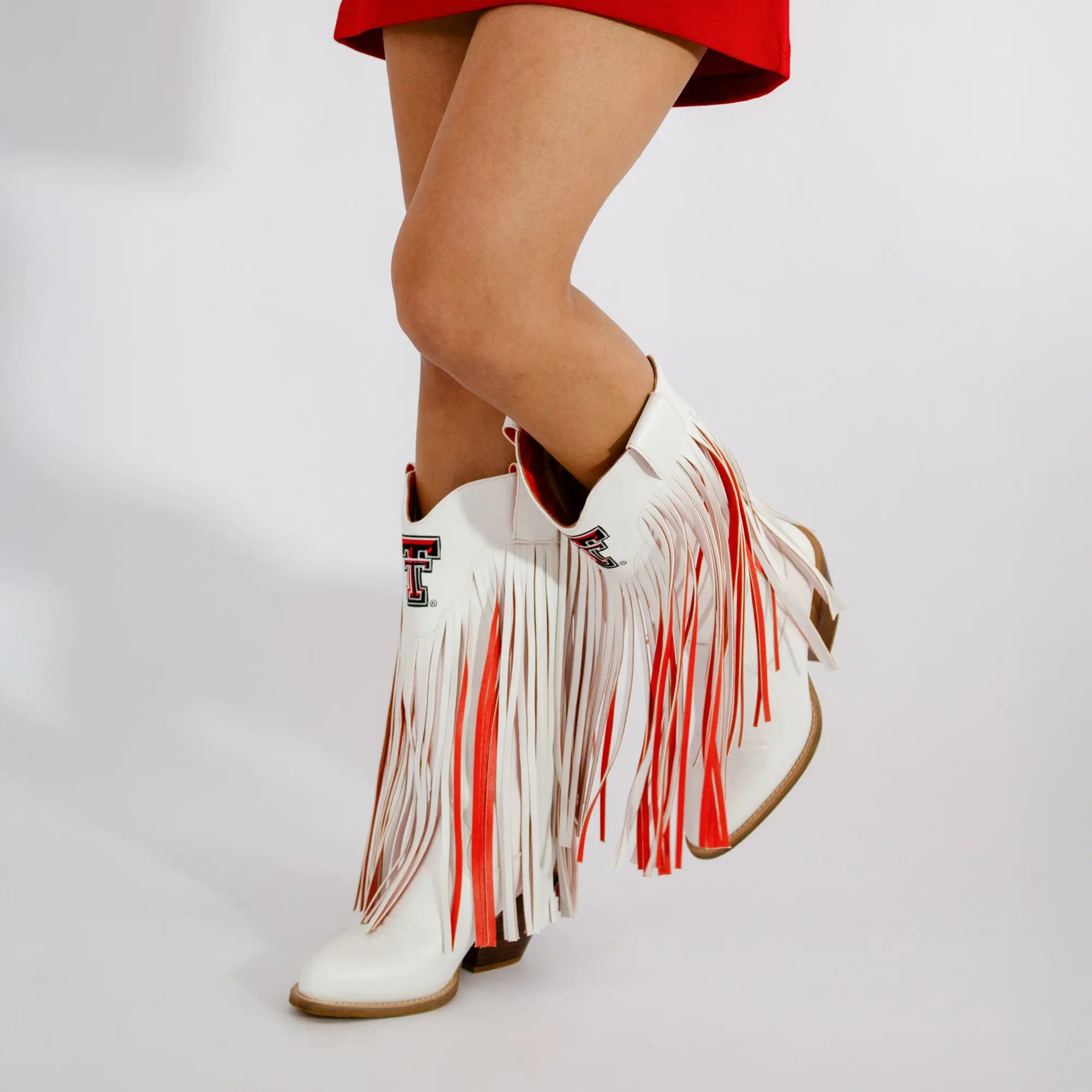 Women's Texas Tech University Kacey White Fringe Boot By V By Vaccari