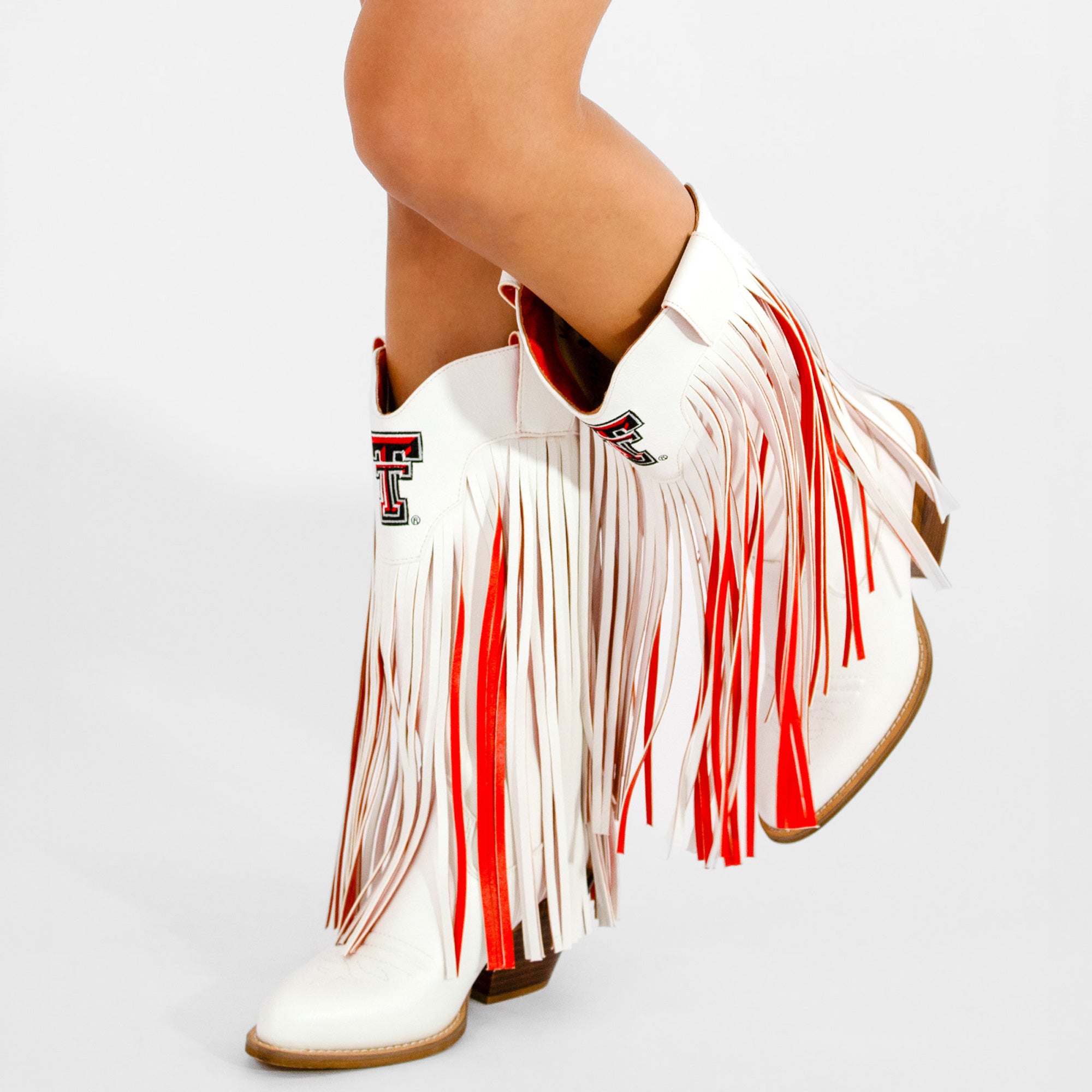 Women's Texas Tech University Kacey White Fringe Boot By V By Vaccari