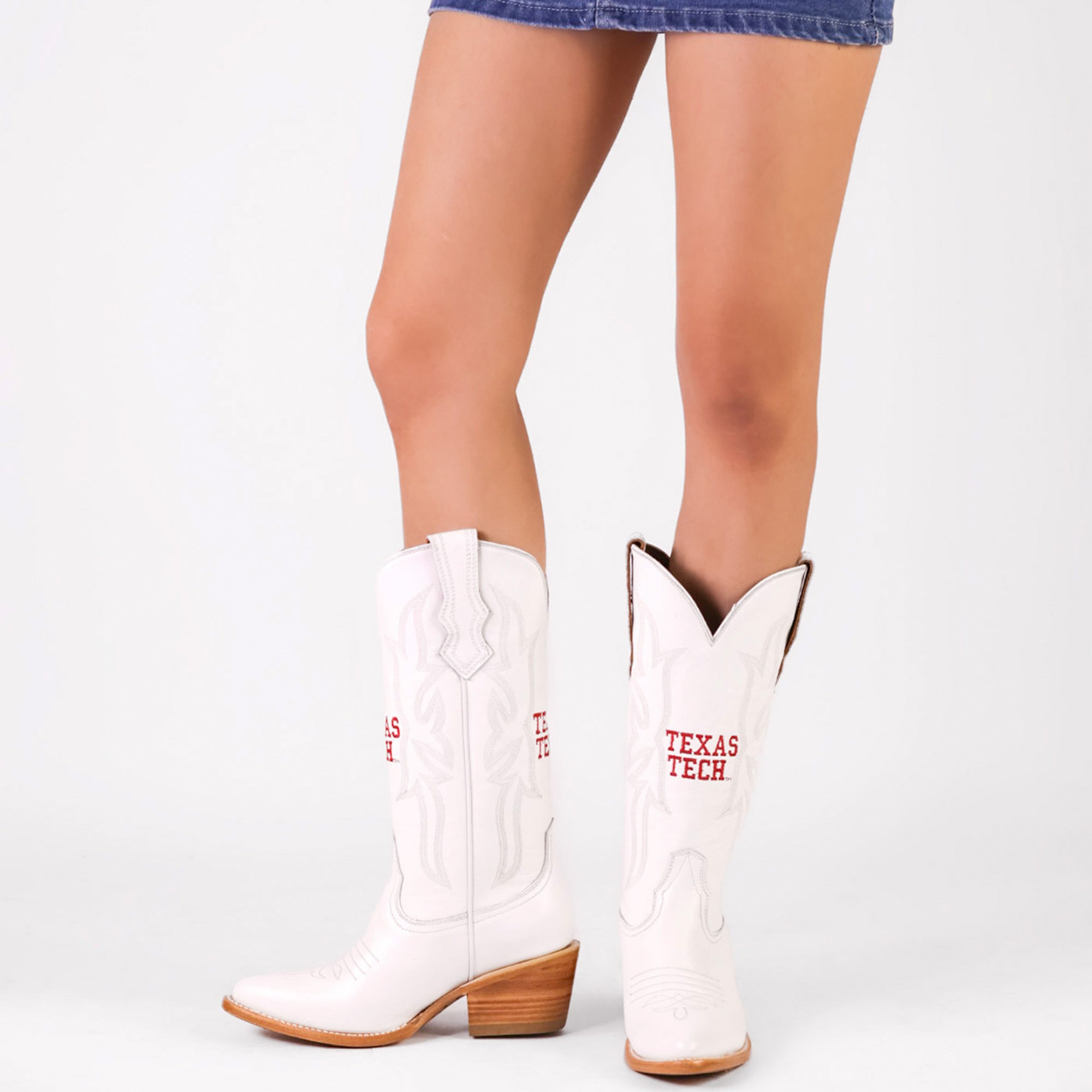 Women's Texas Tech Red Raiders All White Pointed Toe Cowgirl Boots Leighton Vaccari University