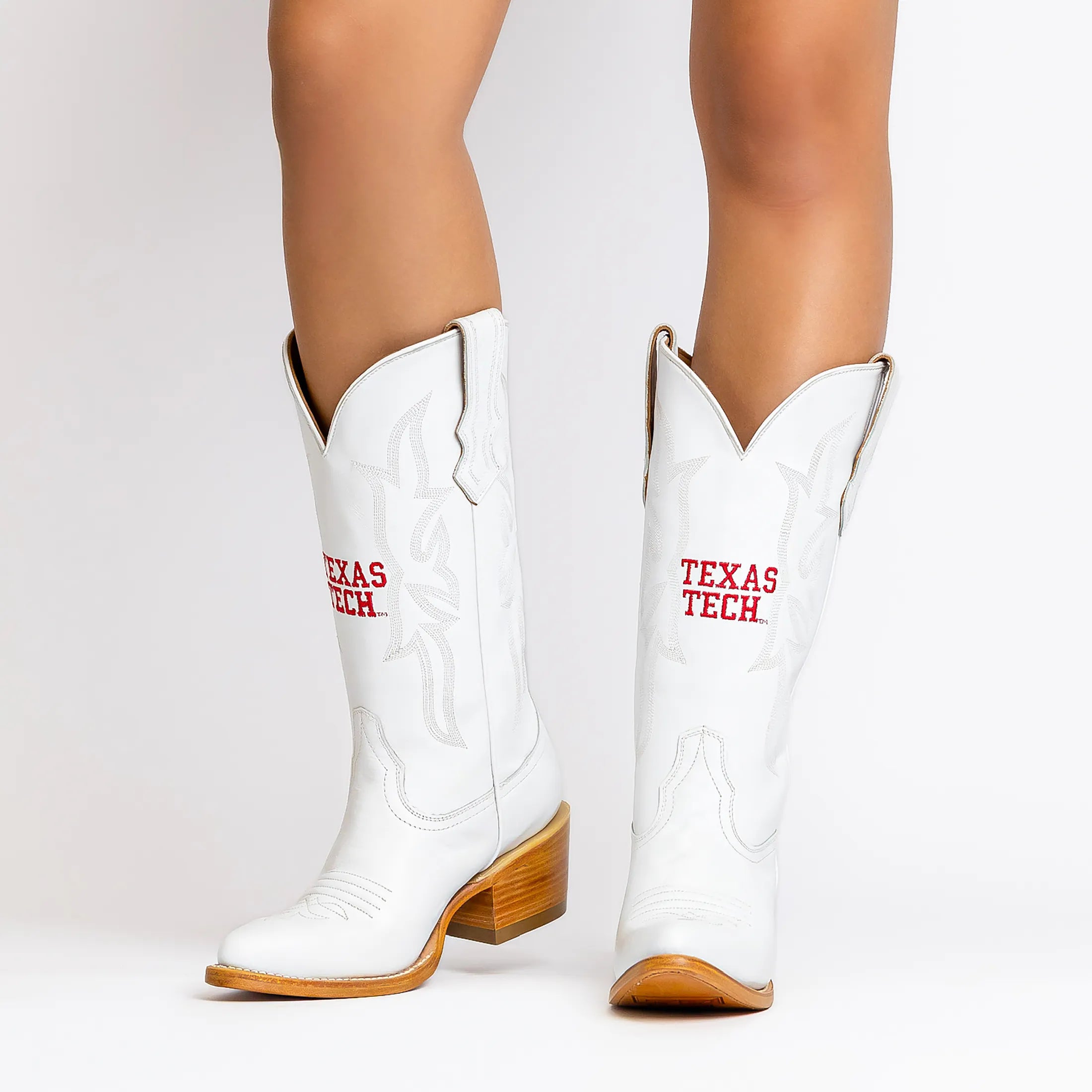 Women's Texas Tech Red Raiders All White Pointed Toe Cowgirl Boots Leighton Vaccari University