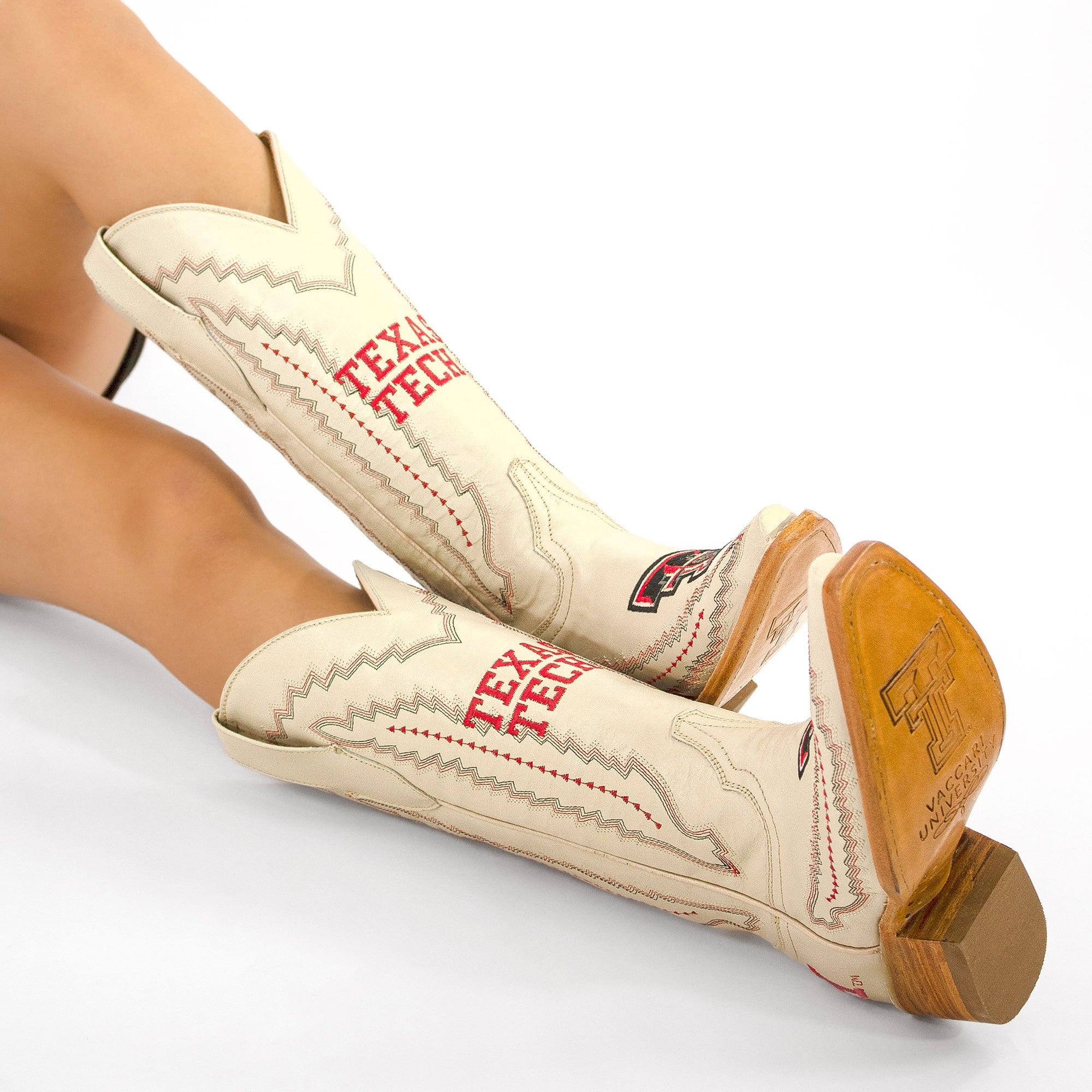 Women's Texas Tech Red Raiders Bone Leather Cowgirl Snip Toe Boots by Vaccari