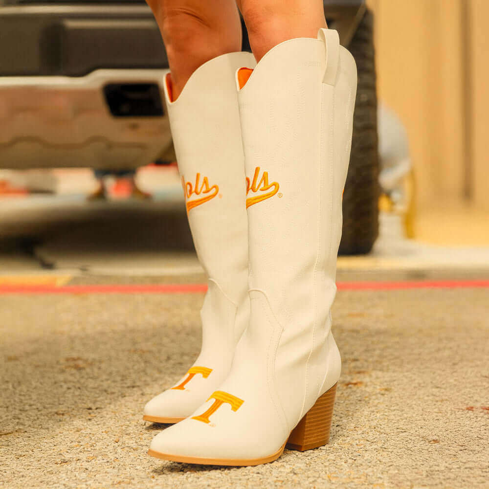 University of Tennessee Tall White Cowgirl Boots Blair by V by Vaccari