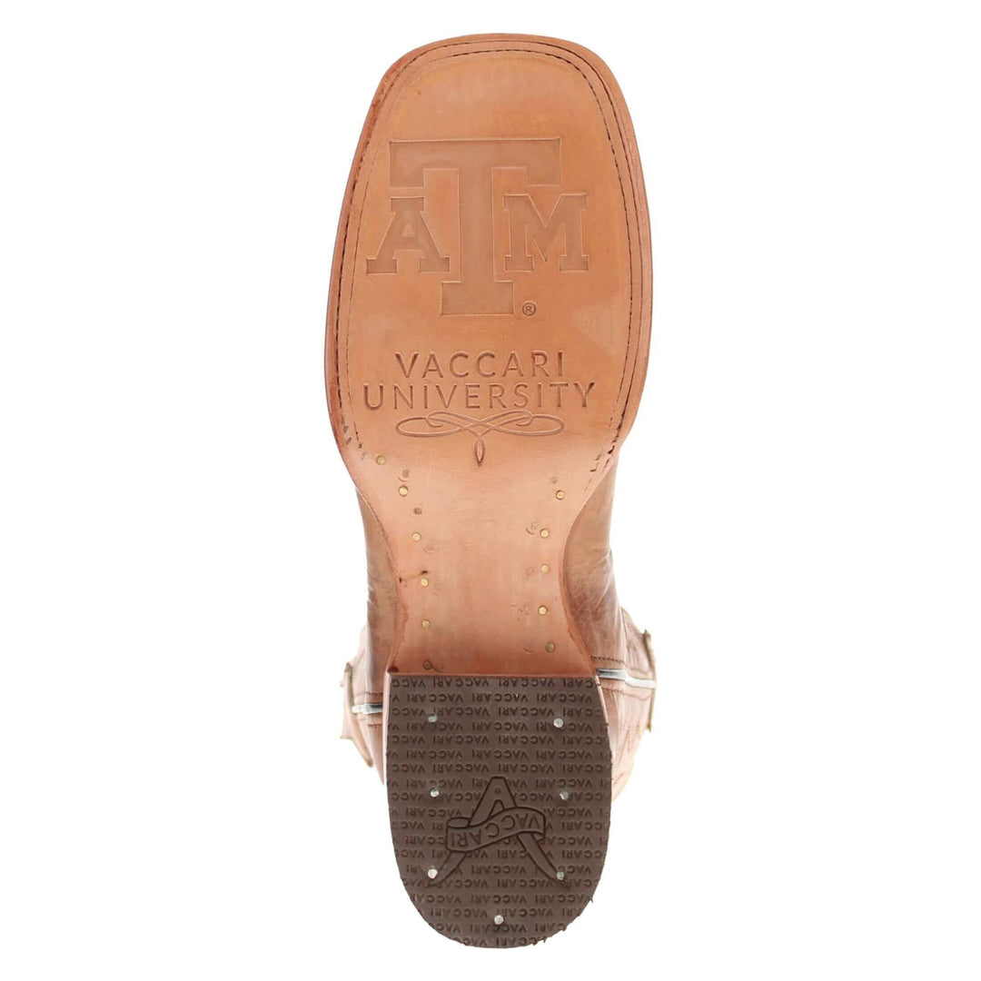 Men's Texas A&M Aggies Tan Leather Square Toe Cowboy Boots by Vaccari