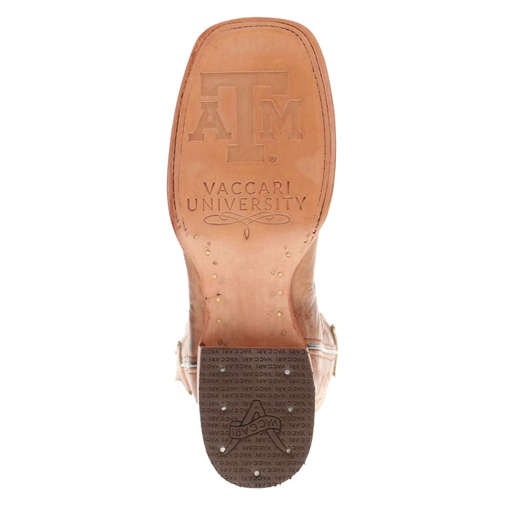 Men's Texas A&M Aggies Tan Leather Square Toe Cowboy Boots by Vaccari