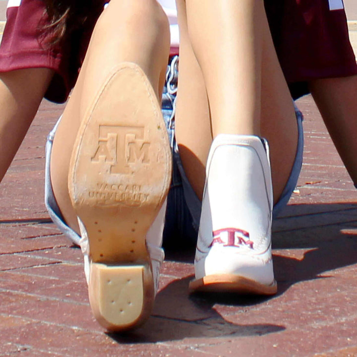 Women's Texas A&M University White Pointed Toe Booties by Vaccari
