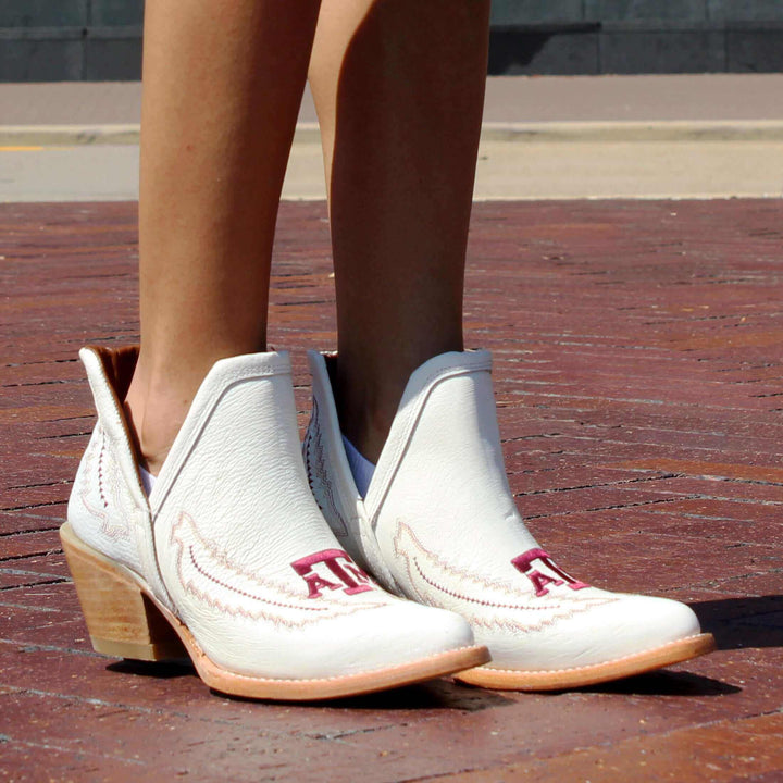 Women's Texas A&M University White Pointed Toe Booties by Vaccari