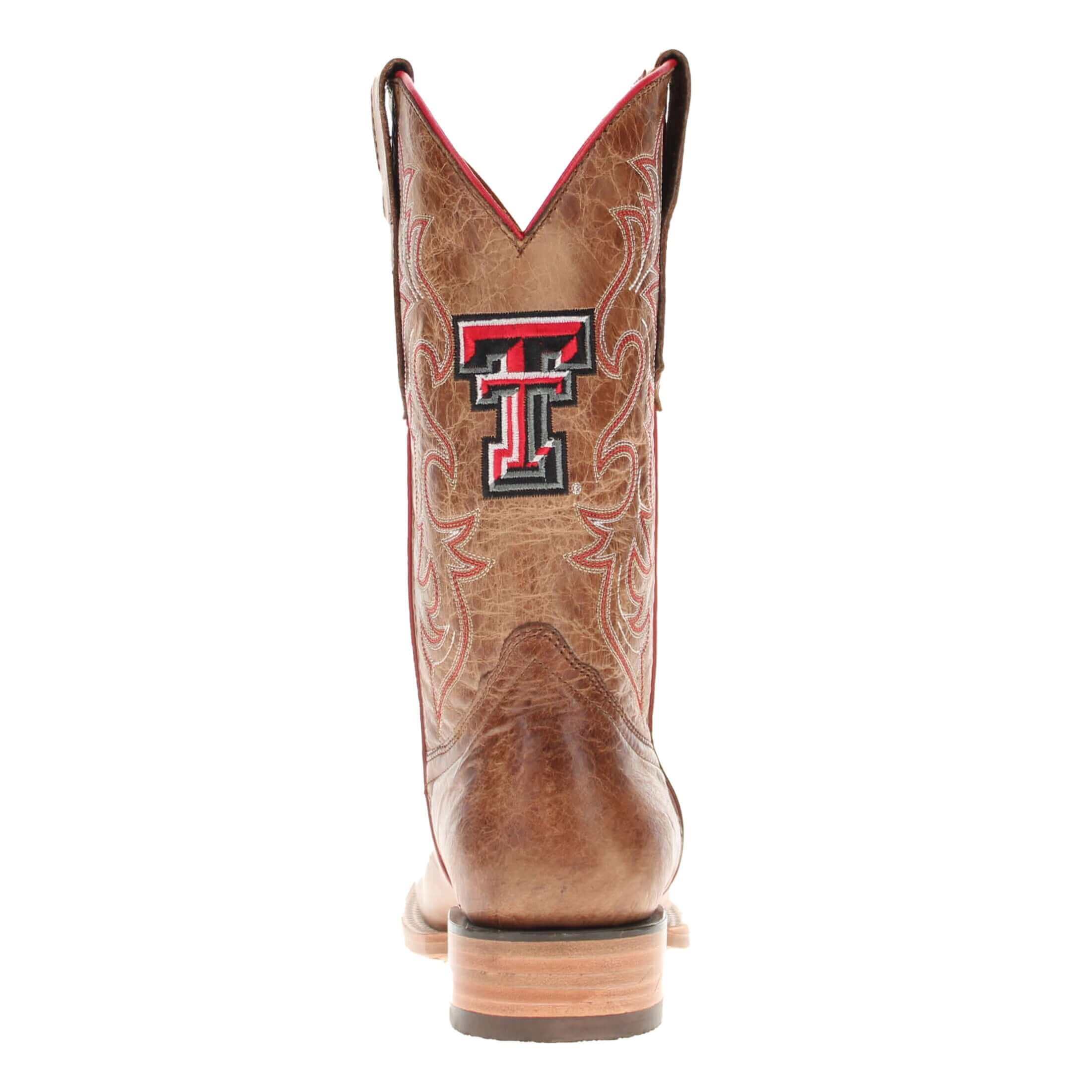 Men's Texas Tech Red Raiders Tan Leather Square Toe Cowboy Boots by Vaccari