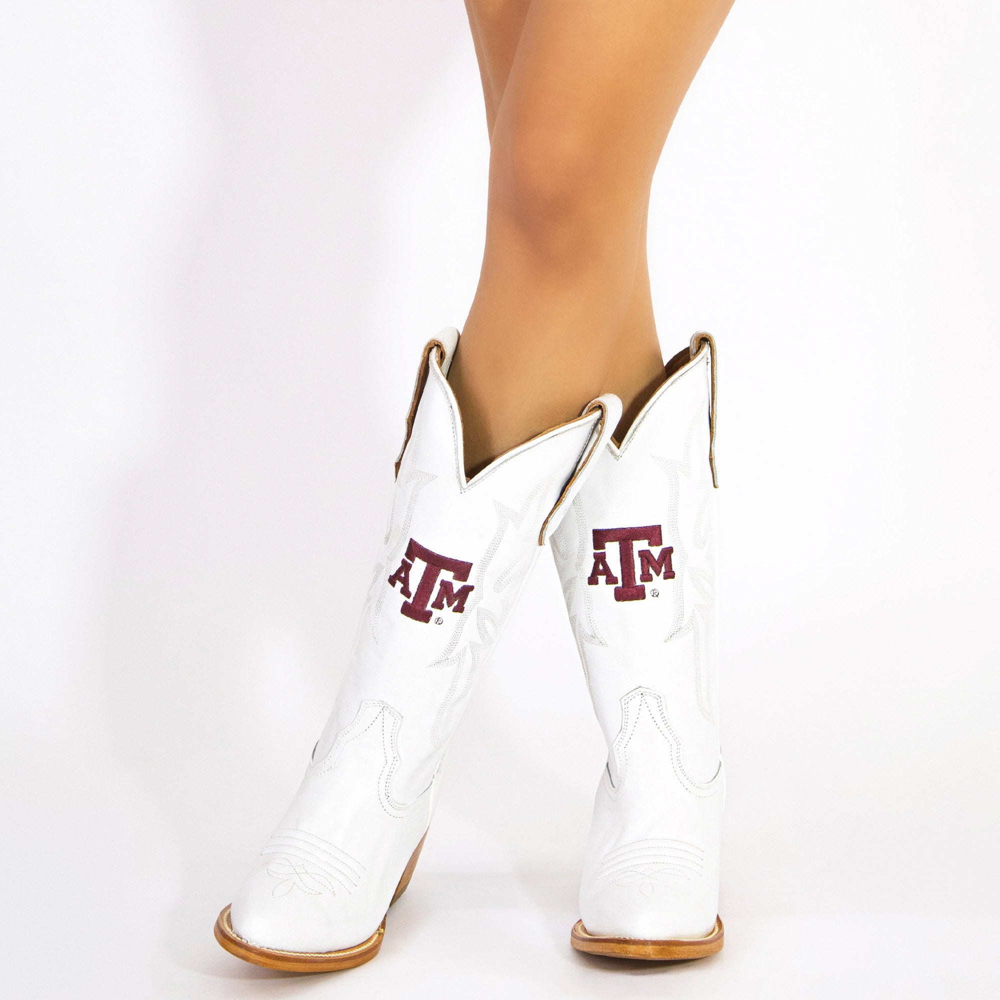 Women's Texas A&M Aggies All White Pointed Toe Cowgirl Boots Leighton Vaccari University