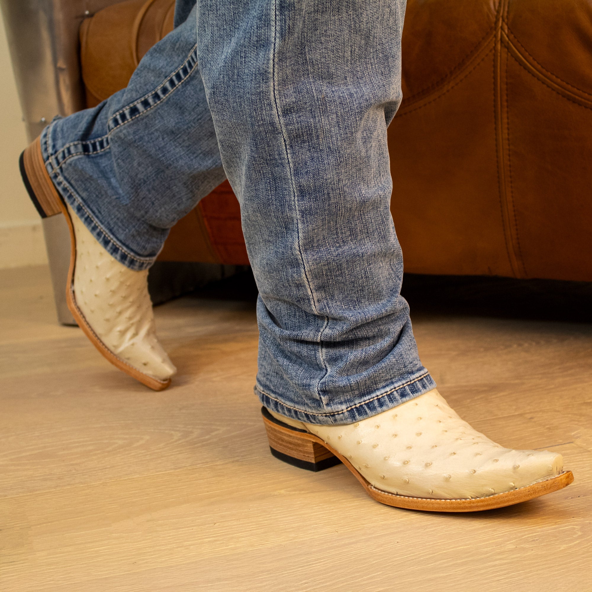 Men's White Ostrich Cowboy Boots Theo by Vaccari Core