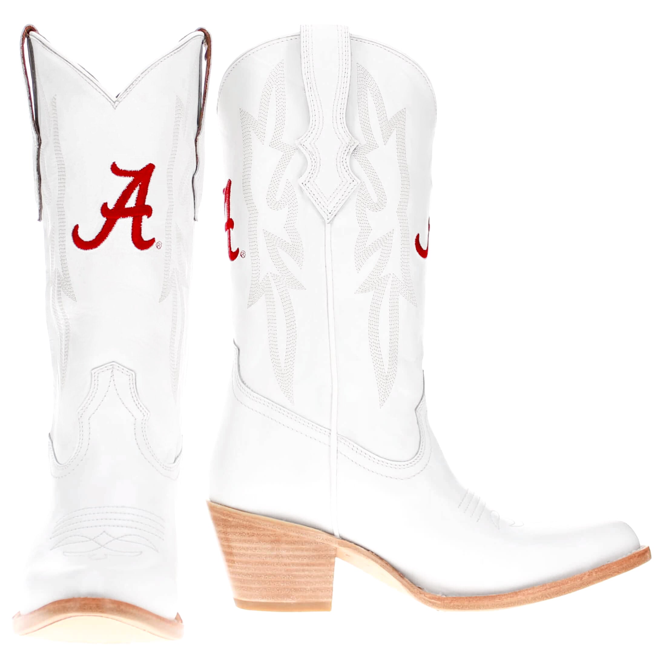 Women's University of Alabama All White Pointed Toe Cowgirl Boots Leighton Vaccari University