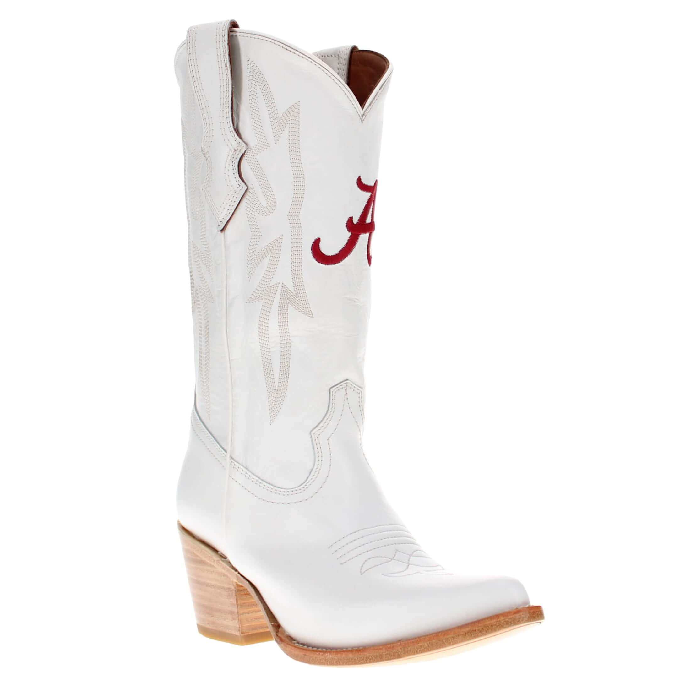 Women's University of Alabama All White Pointed Toe Cowgirl Boots Leighton Vaccari University