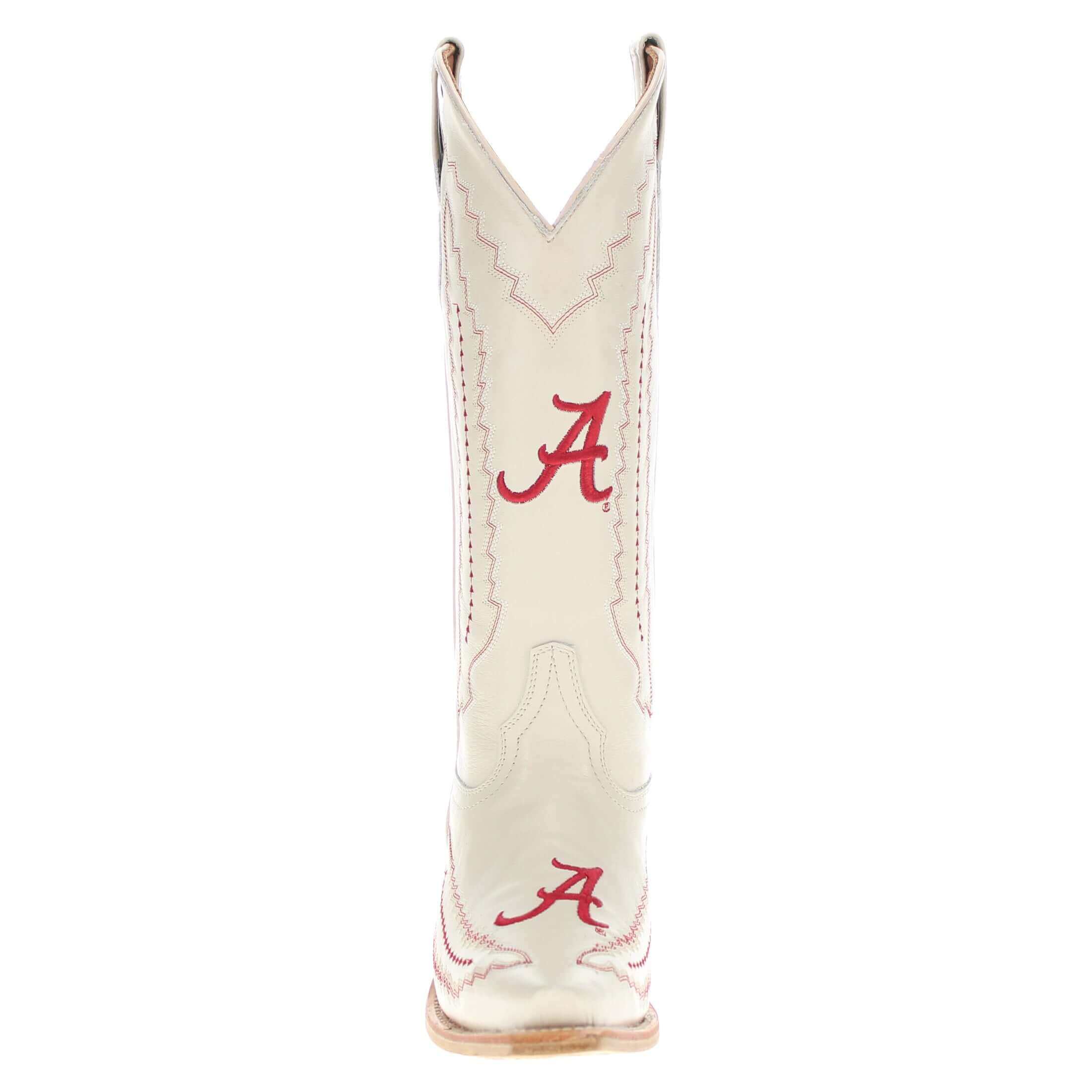 Women's University of Alabama Cowgirl Boots Bone Leather Snip Toe Boots by Vaccari