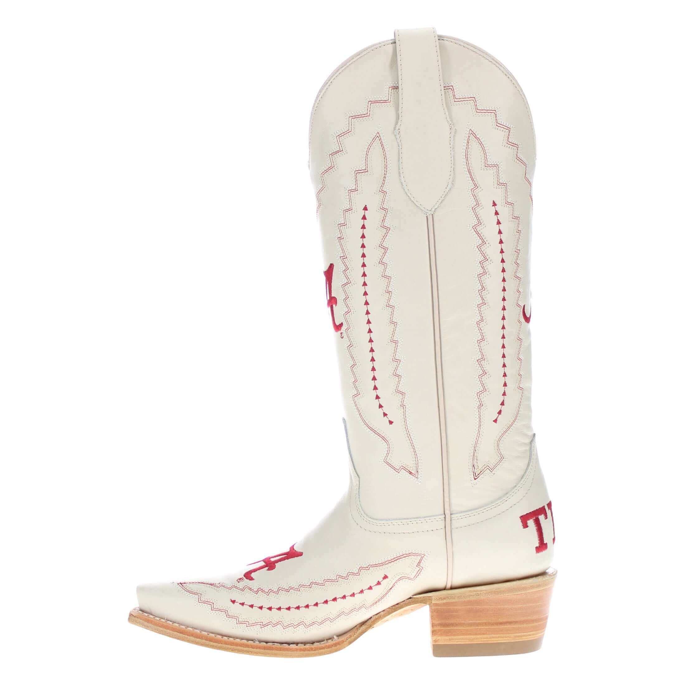 Women's University of Alabama Cowgirl Boots Bone Leather Snip Toe Boots by Vaccari