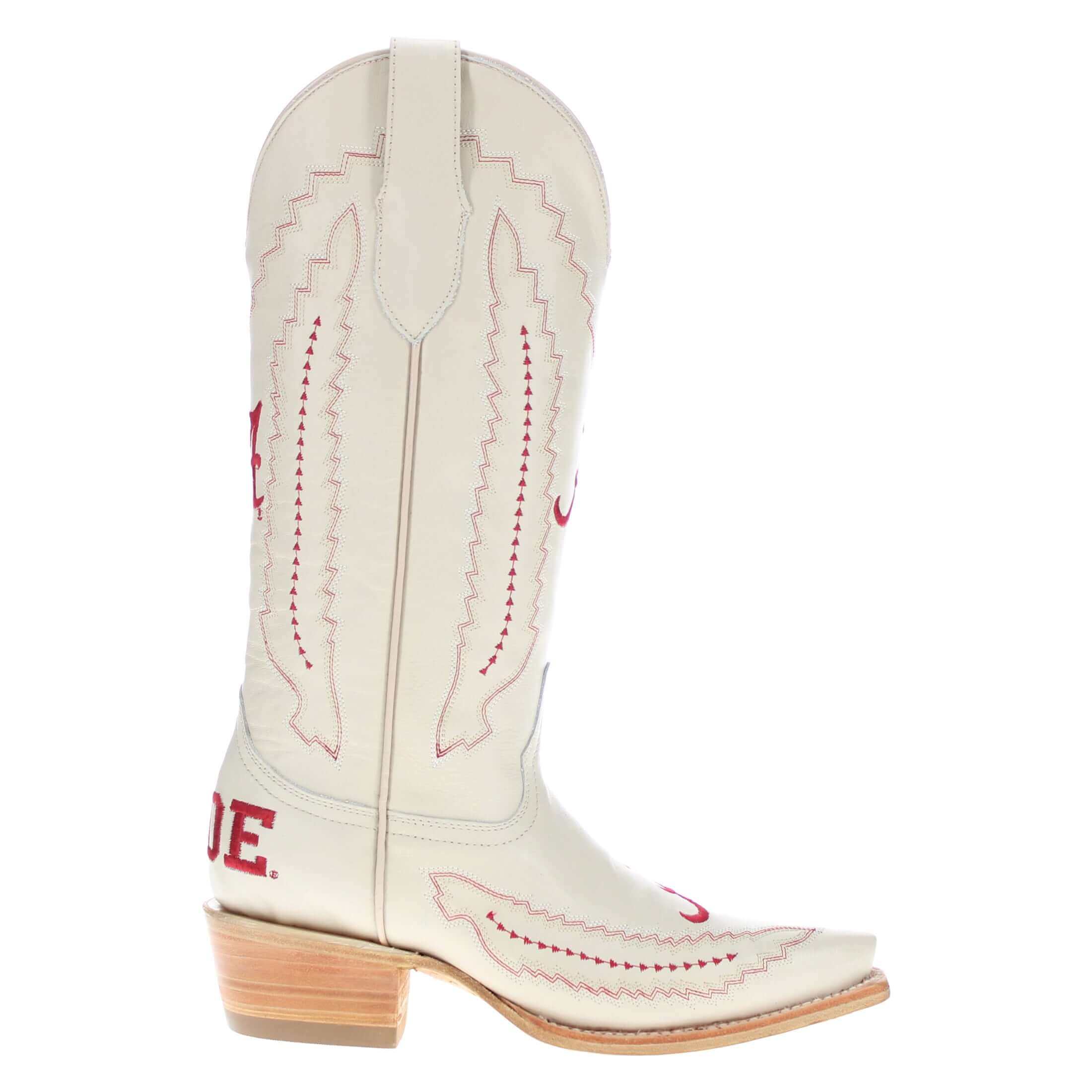 Women's University of Alabama Cowgirl Boots Bone Leather Snip Toe Boots by Vaccari
