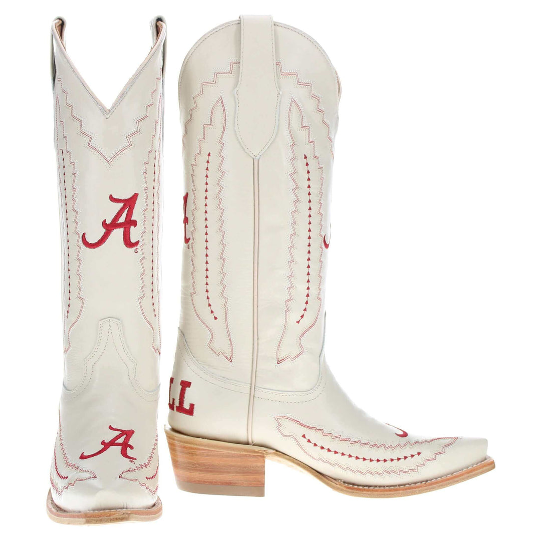 Women's University of Alabama Cowgirl Boots Bone Leather Snip Toe Boots by Vaccari