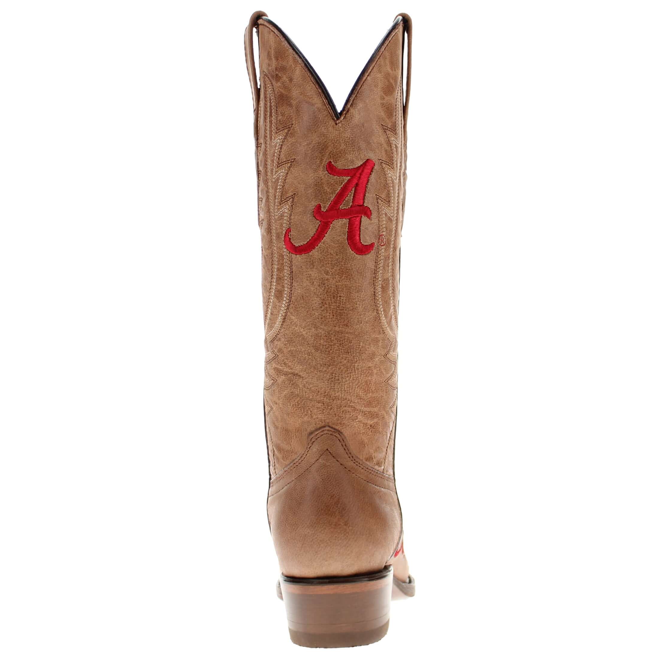 Women's University of Alabama Crimson Tide Tan Leather Snip Toe Cowgirl Boots by Vaccari