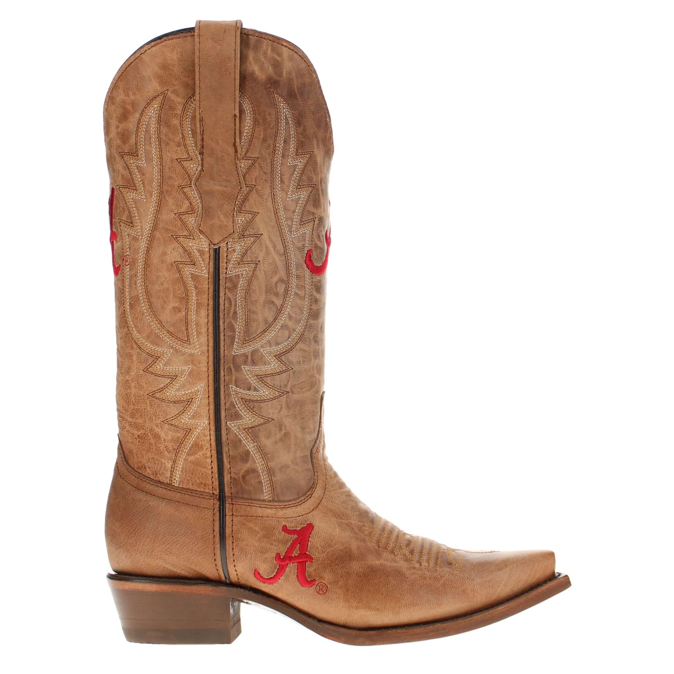 Women's University of Alabama Crimson Tide Tan Leather Snip Toe Cowgirl Boots by Vaccari
