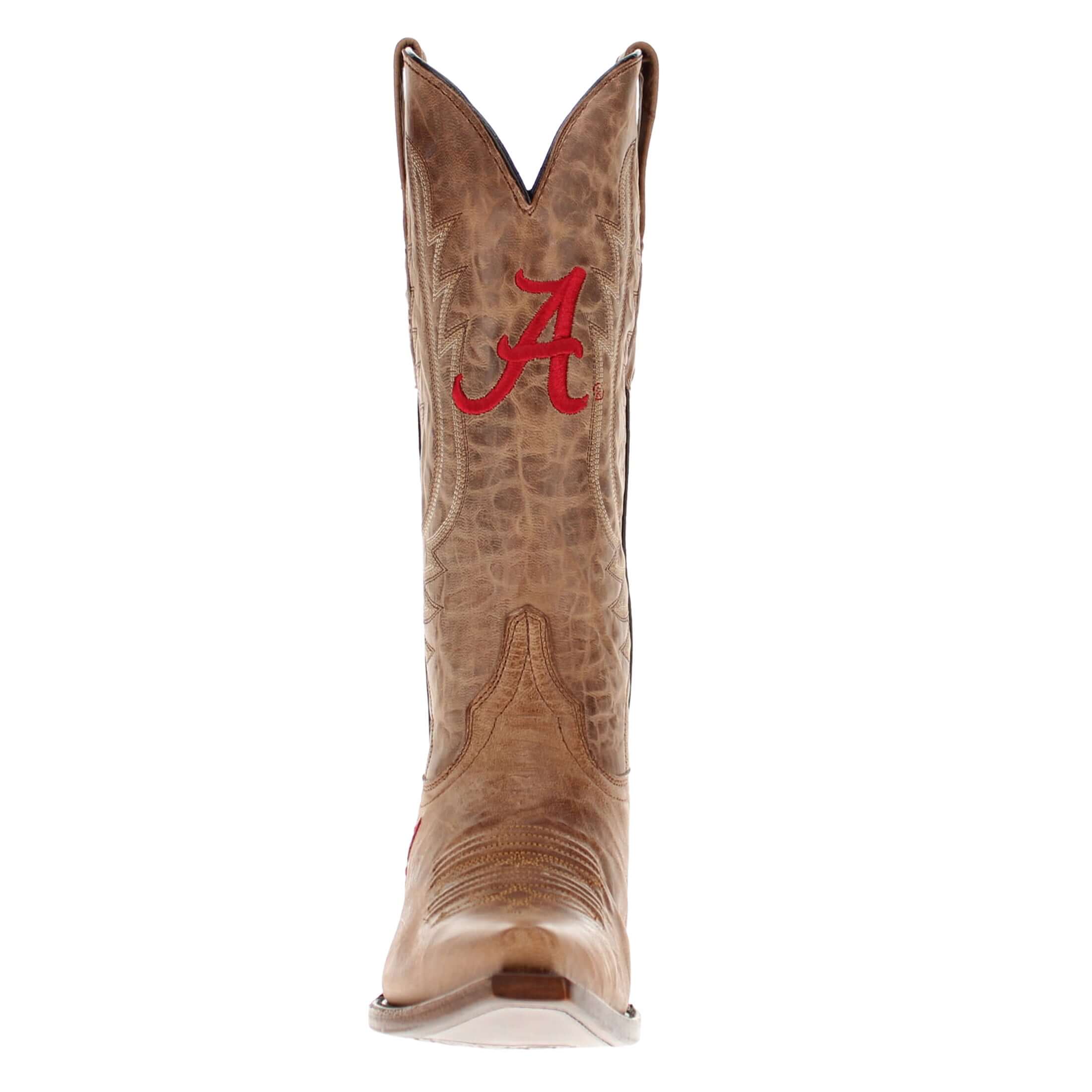 Women's University of Alabama Crimson Tide Tan Leather Snip Toe Cowgirl Boots by Vaccari
