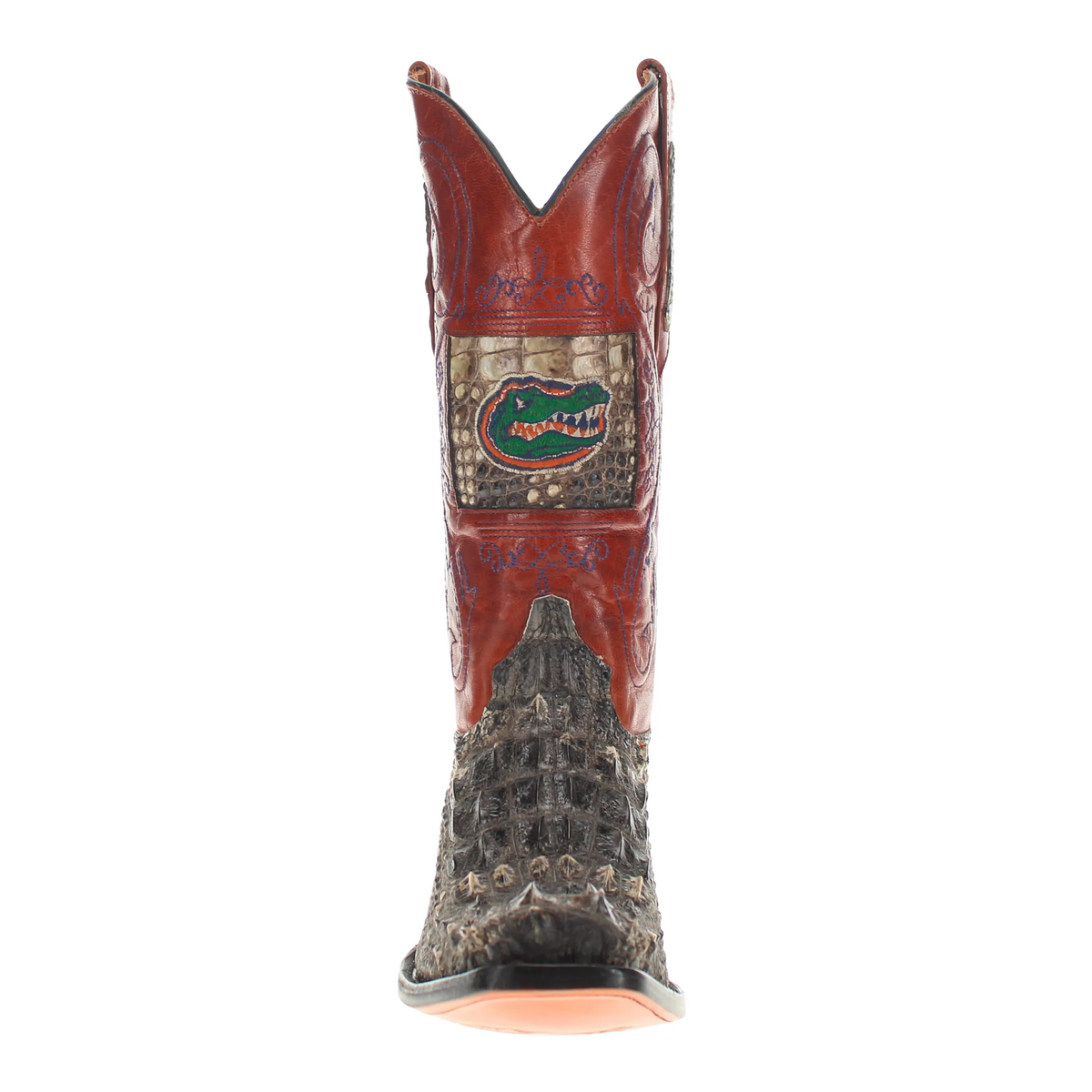 Gunner cowboy boots, red embroidered shaft with dark textured lower section