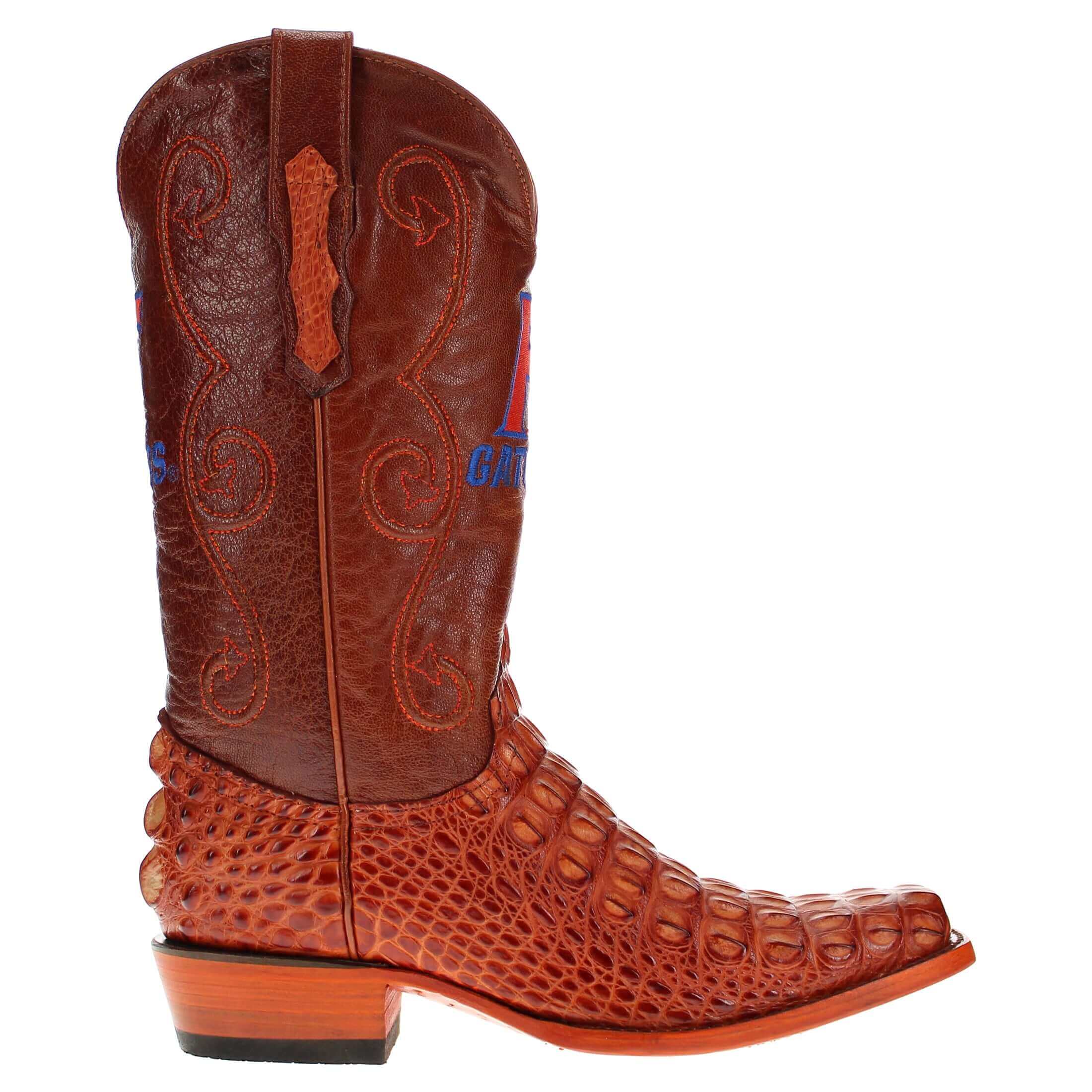 Men's University of Florida Gators Cognac JW Toe Hornback American Alligator Cowboy Boots David by Vaccari