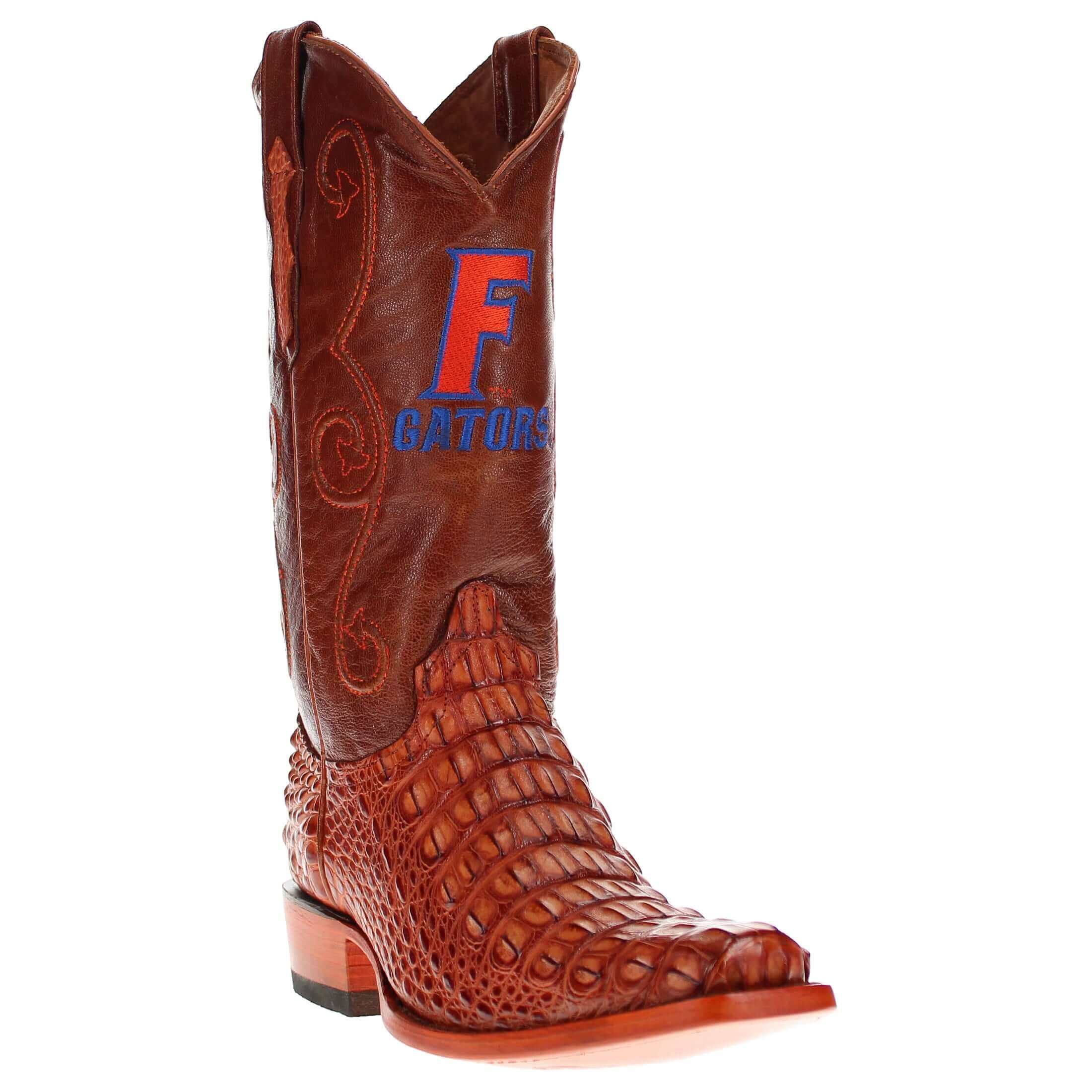 Men's University of Florida Gators Cognac JW Toe Hornback American Alligator Cowboy Boots David by Vaccari
