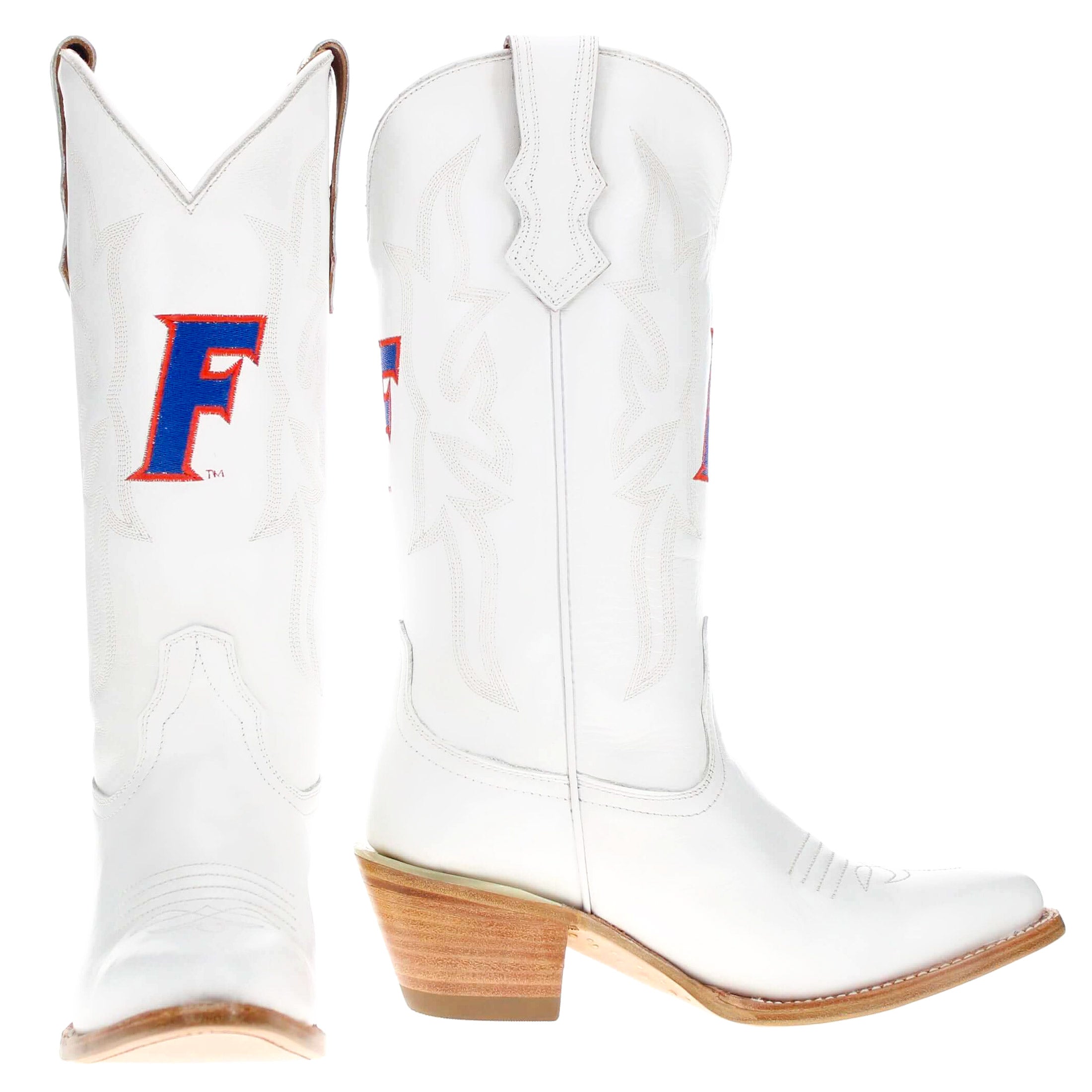 Women's University of Florida Gators All White Pointed Toe Cowgirl Boots Leighton by Vaccari