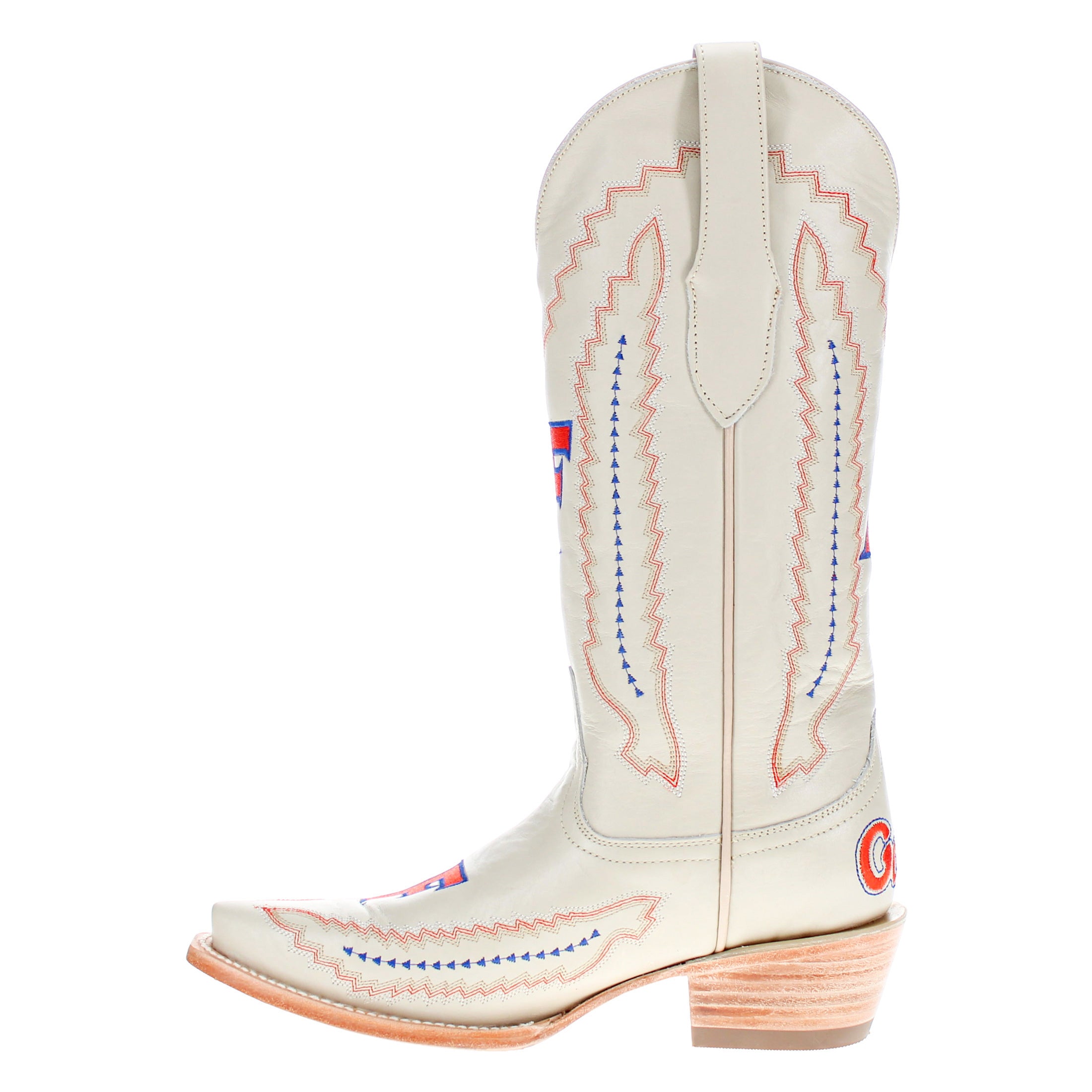 Women's University of Florida Gators Bone Leather Cowgirl Snip Toe Boots by Vaccari
