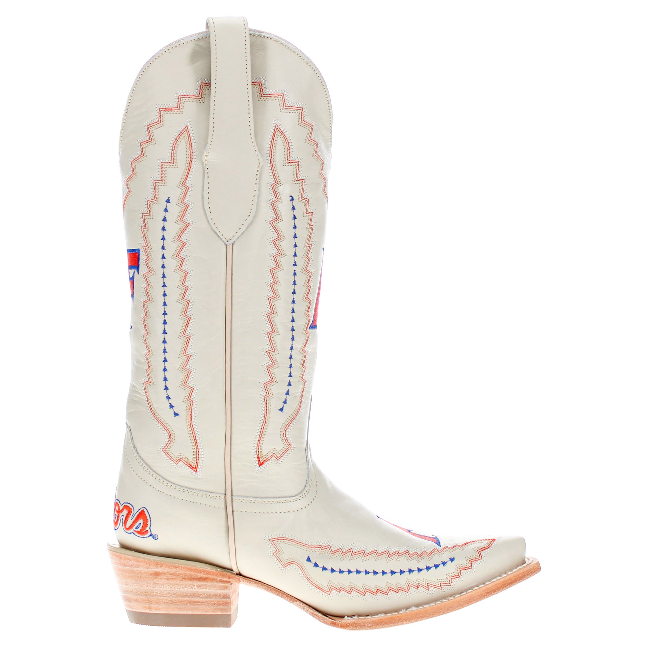Women's University of Florida Gators Bone Leather Cowgirl Snip Toe Boots by Vaccari
