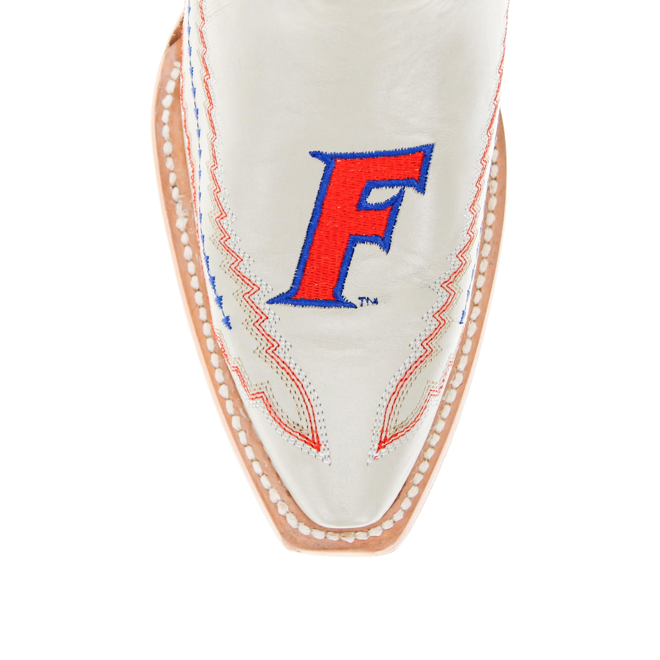 Women's University of Florida Gators Bone Leather Cowgirl Snip Toe Boots by Vaccari