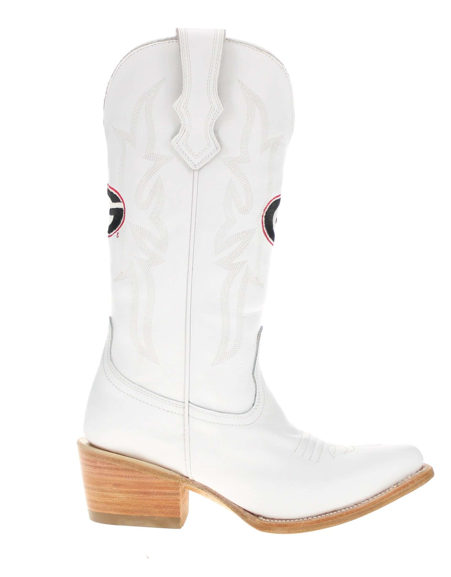 Women's University of Georgia All White Pointed Toe Cowgirl Boots Leighton by Vaccari University
