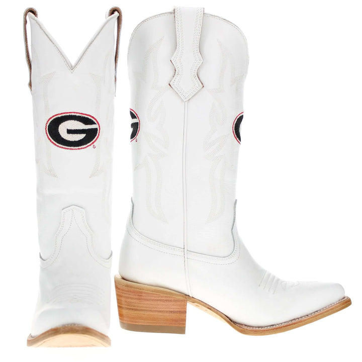 Women's University of Georgia All White Pointed Toe Cowgirl Boots Leighton by Vaccari University