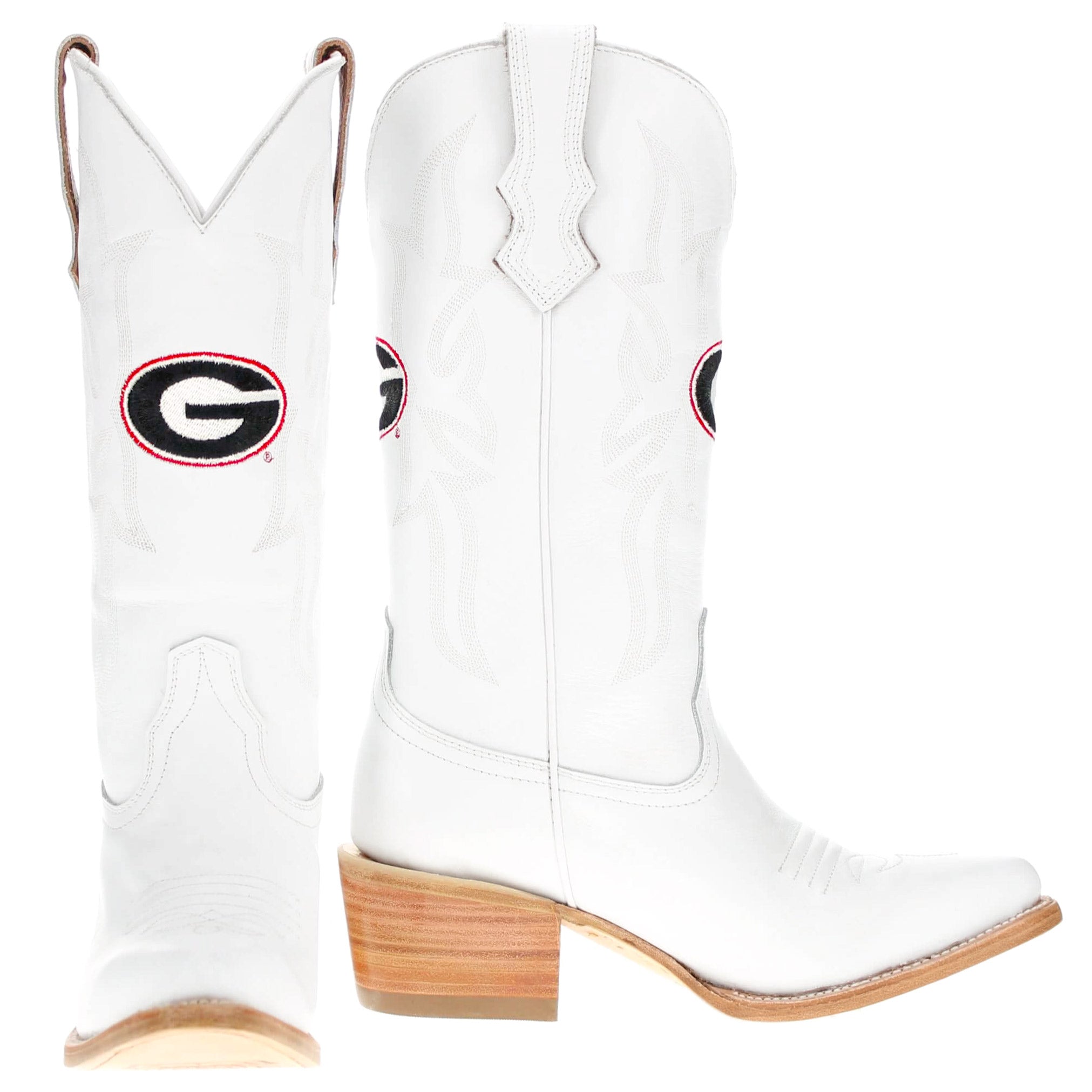 Women's University of Georgia All White Pointed Toe Cowgirl Boots Leighton by Vaccari University