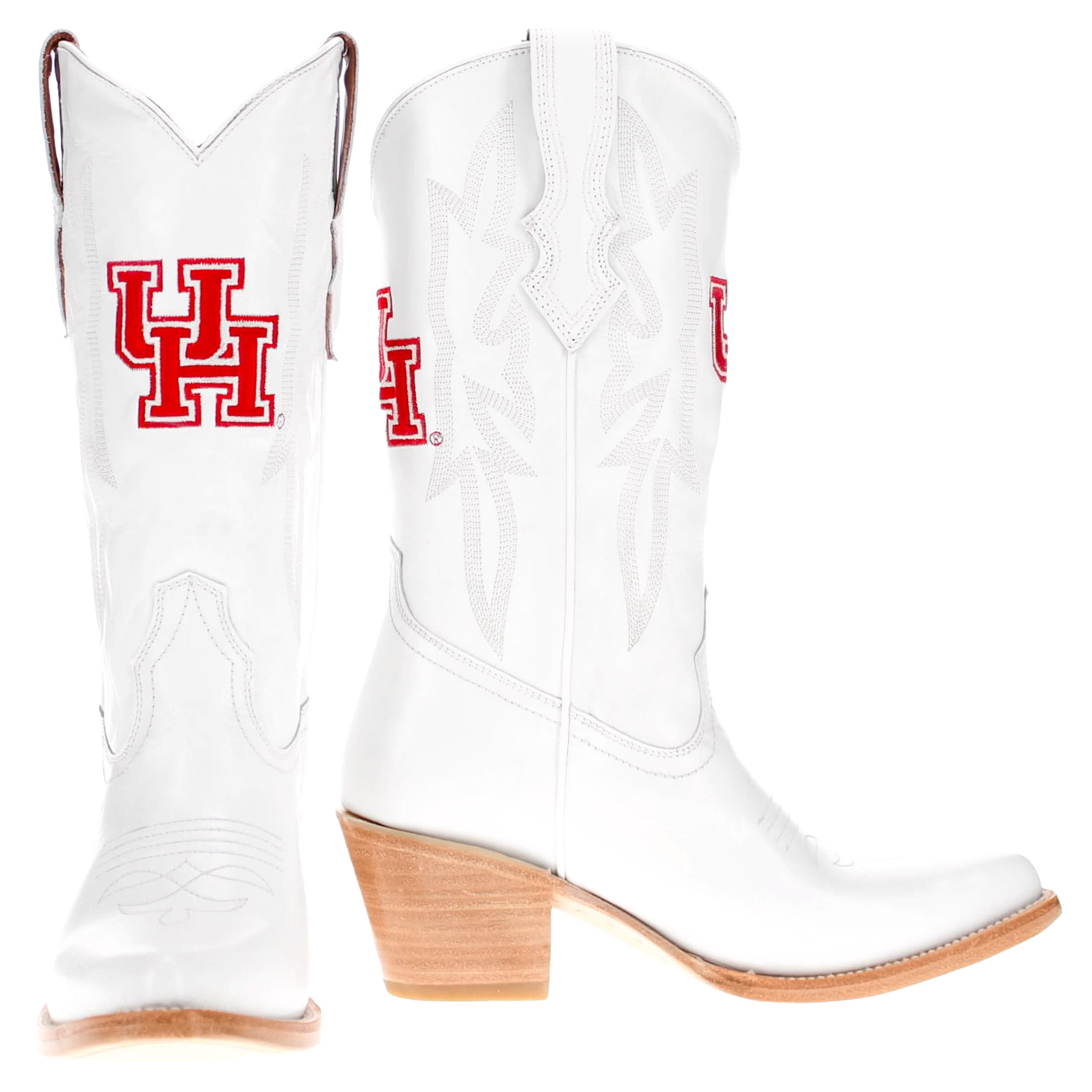 Women's University of Houston All White Pointed Toe Cowgirl Boots Leighton Vaccari University