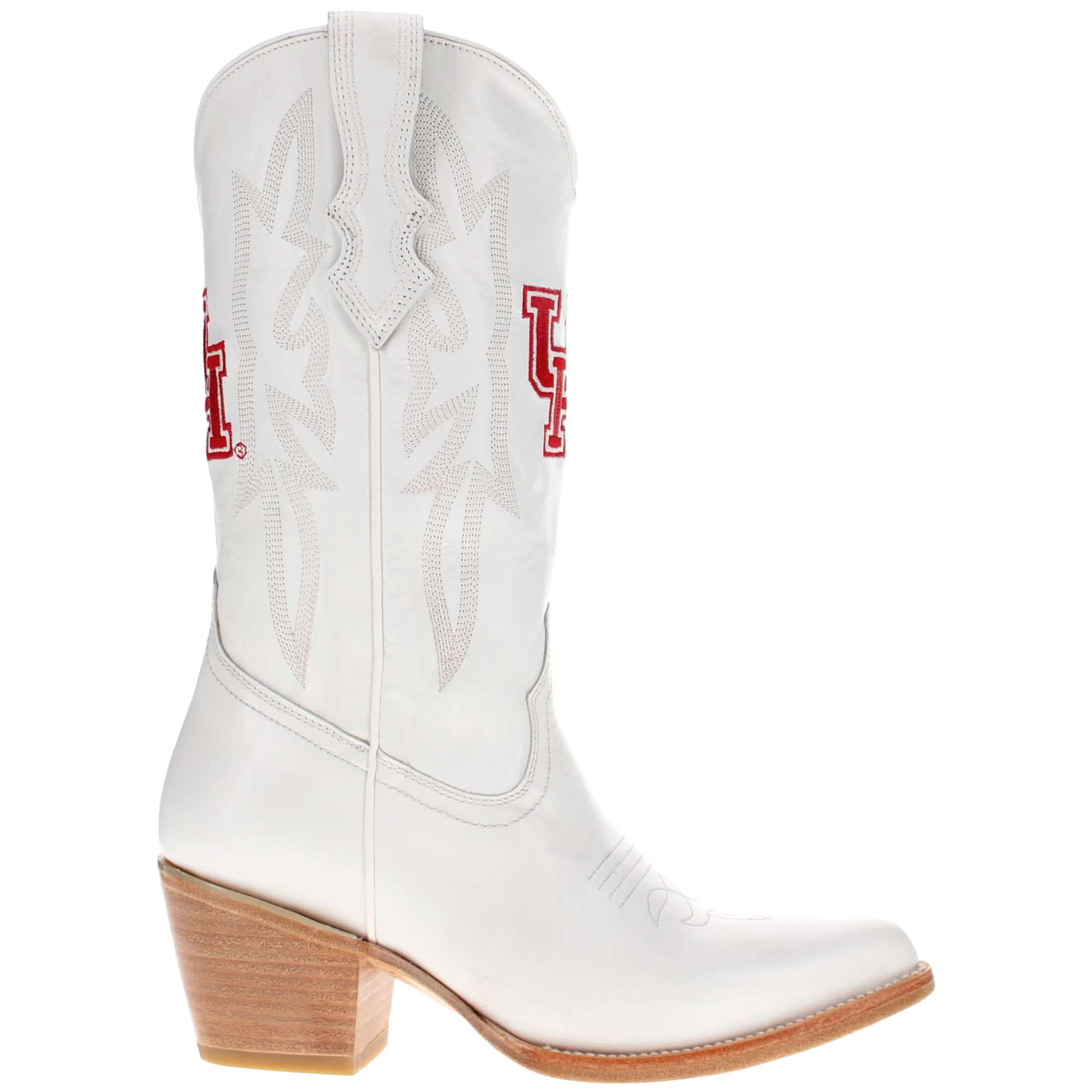 Women's University of Houston All White Pointed Toe Cowgirl Boots Leighton Vaccari University